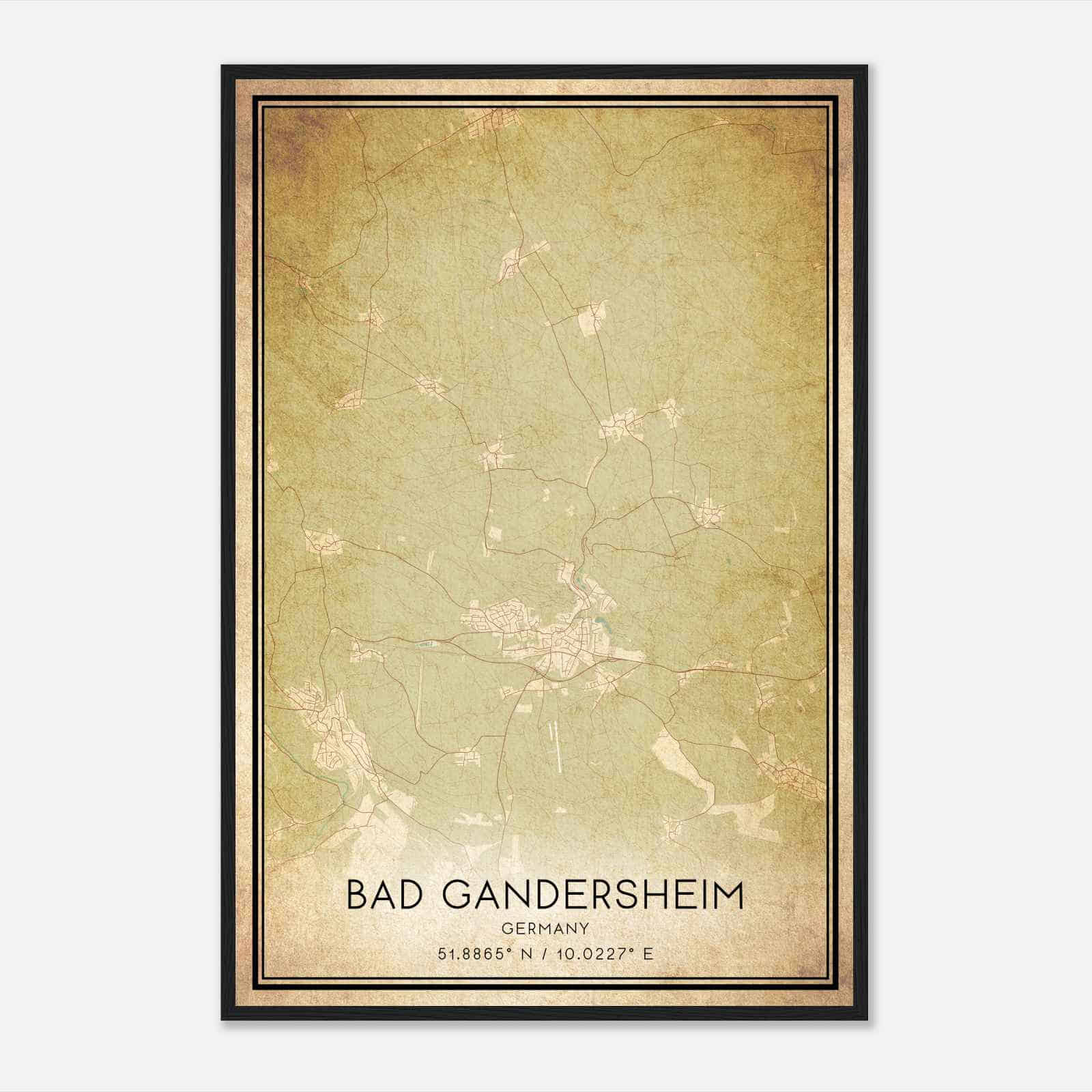 Vintage Bad Gandersheim Germany Map Poster, Bad Gandersheim City Road Wall Art Print