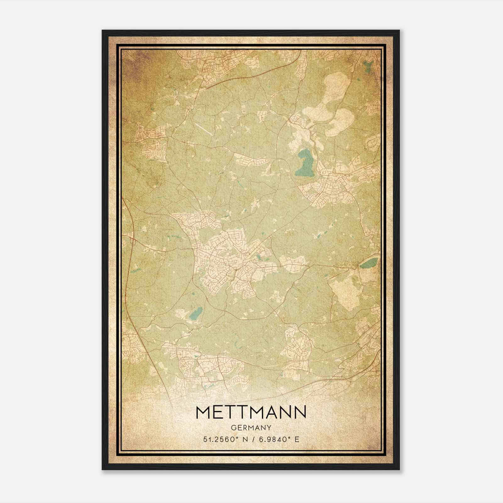 Vintage Mettmann Germany Map Poster, Mettmann City Road Wall Art Print