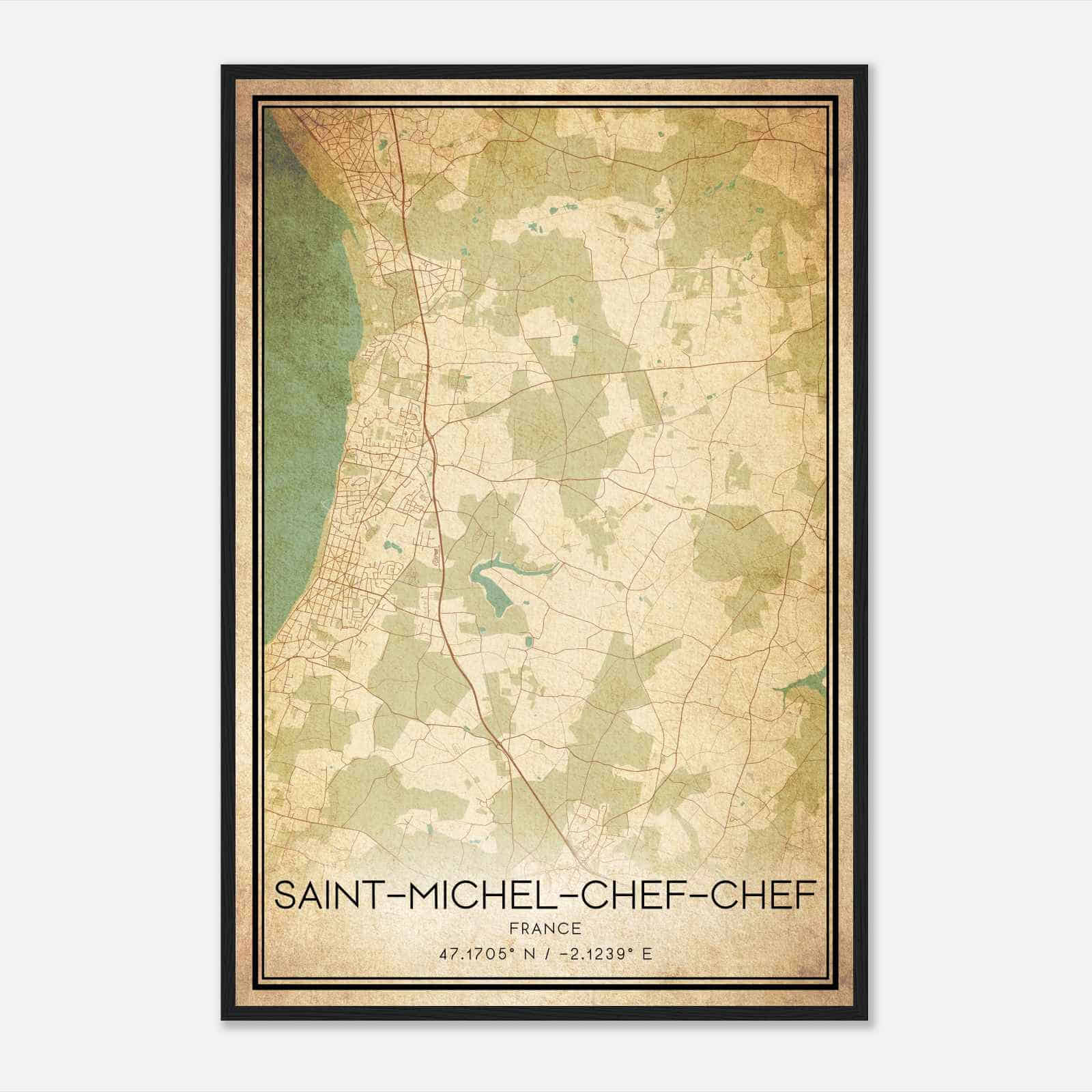 Vintage Saint-Michel-Chef-Chef France Map Poster, Saint-Michel-Chef-Chef City Road Wall Art Print