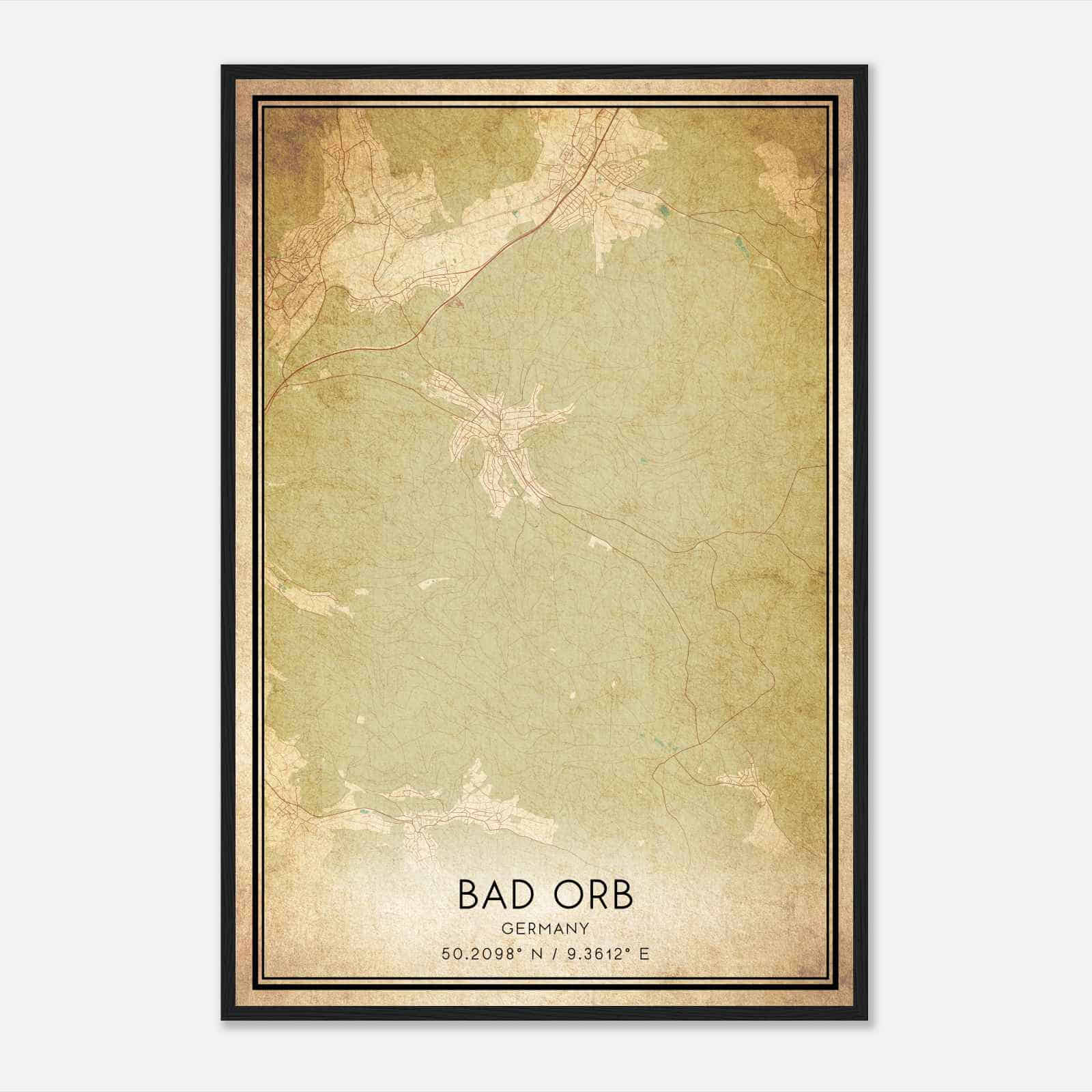 Vintage Bad Orb Germany Map Poster, Bad Orb City Road Wall Art Print