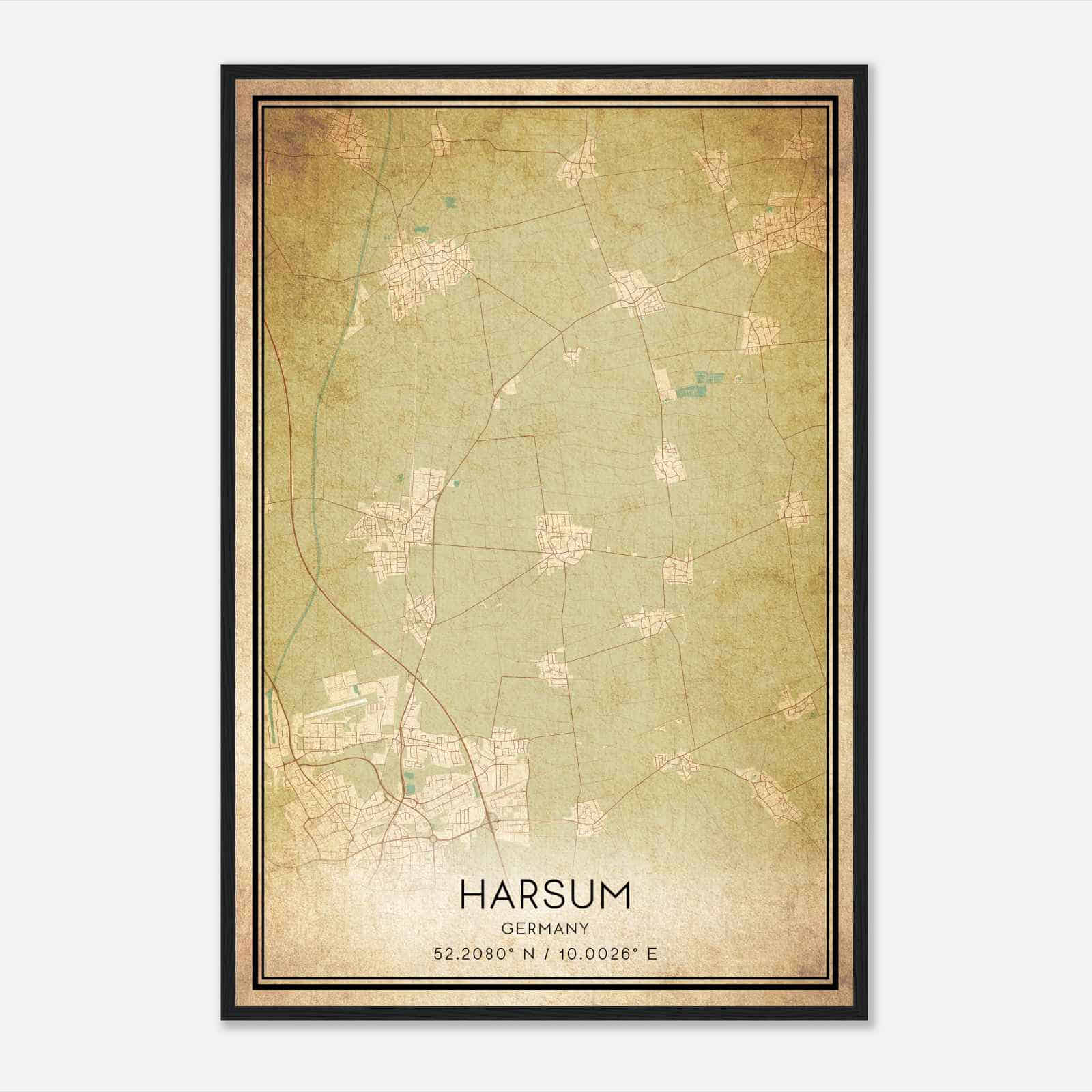 Vintage Harsum Germany Map Poster, Harsum City Road Wall Art Print