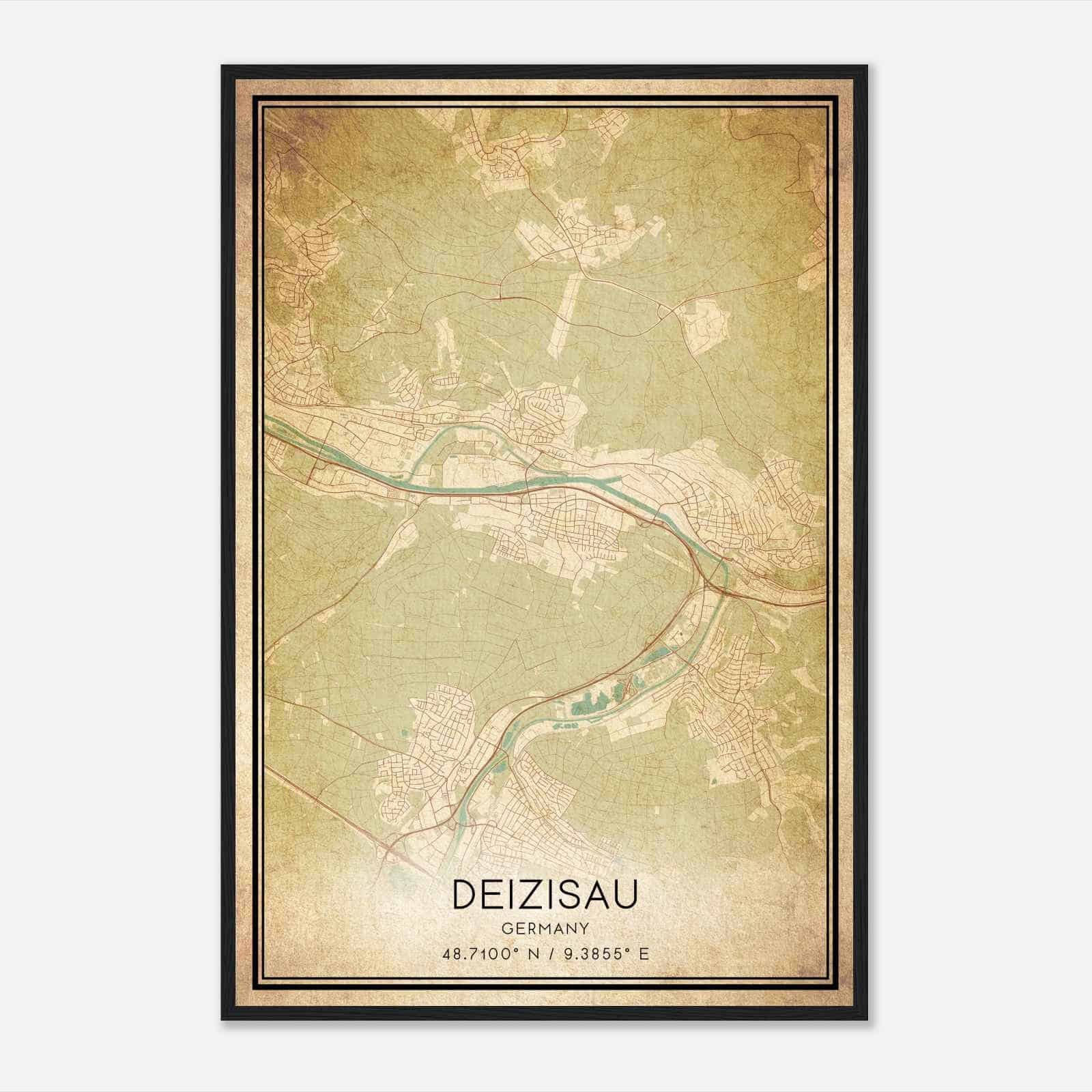 Vintage Deizisau Germany Map Poster, Deizisau City Road Wall Art Print