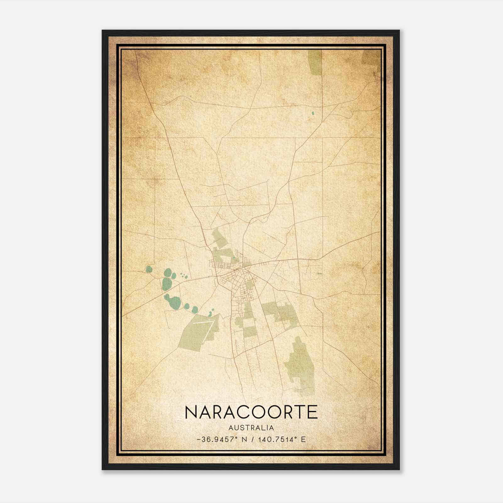 Vintage Naracoorte Australia Map Poster, Naracoorte City Road Wall Art Print