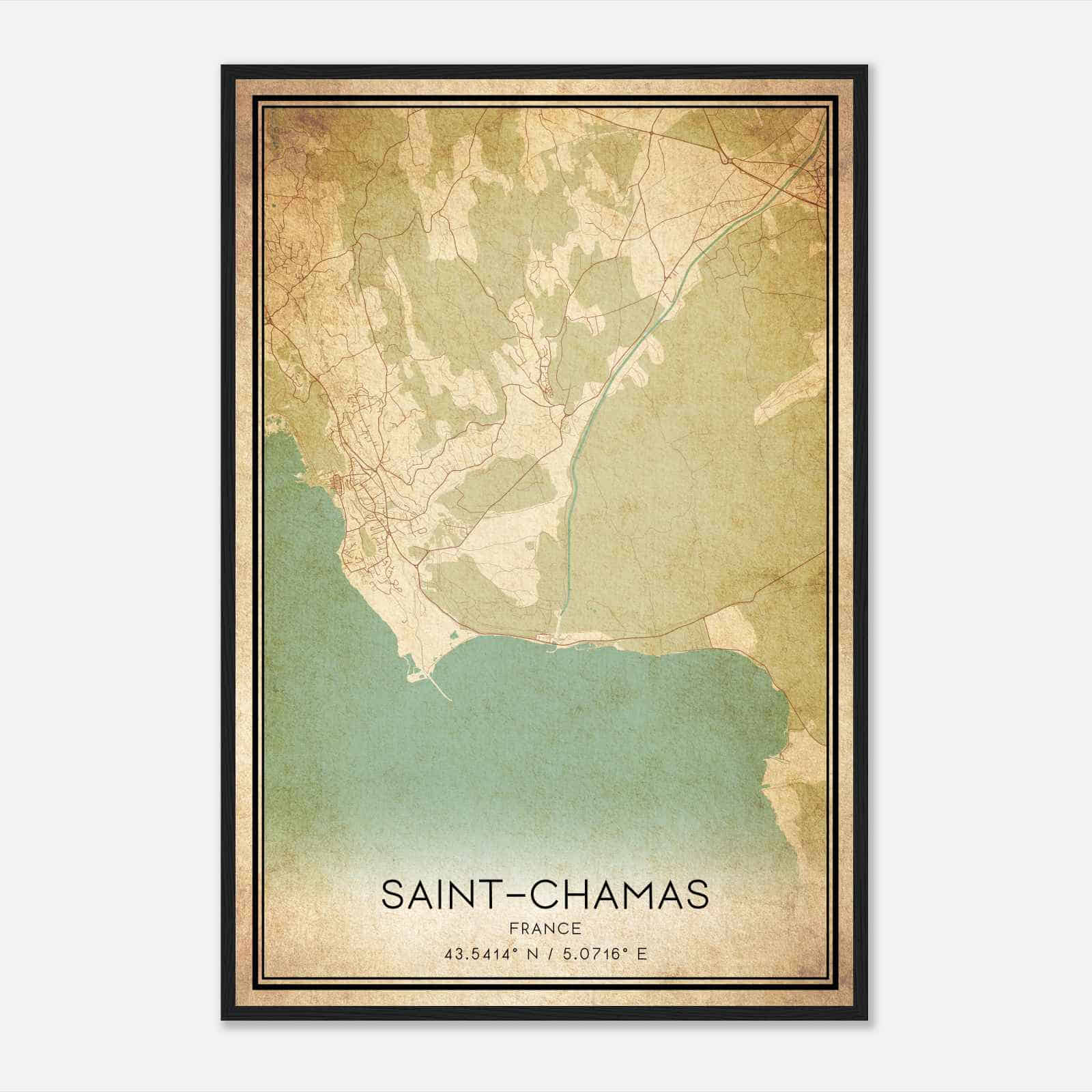Vintage Saint-Chamas France Map Poster, Saint-Chamas City Road Wall Art Print