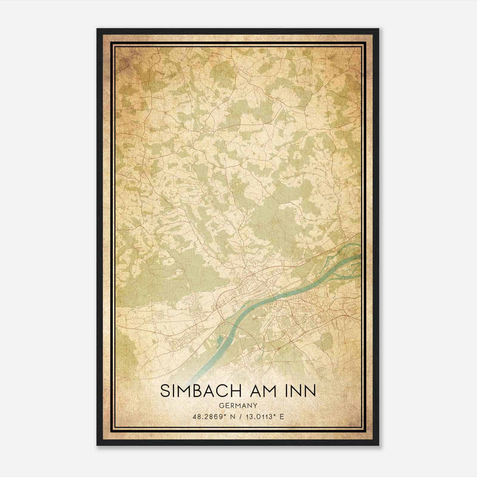Vintage Simbach am Inn Germany Map Poster, Simbach am Inn City Road Wall Art Print