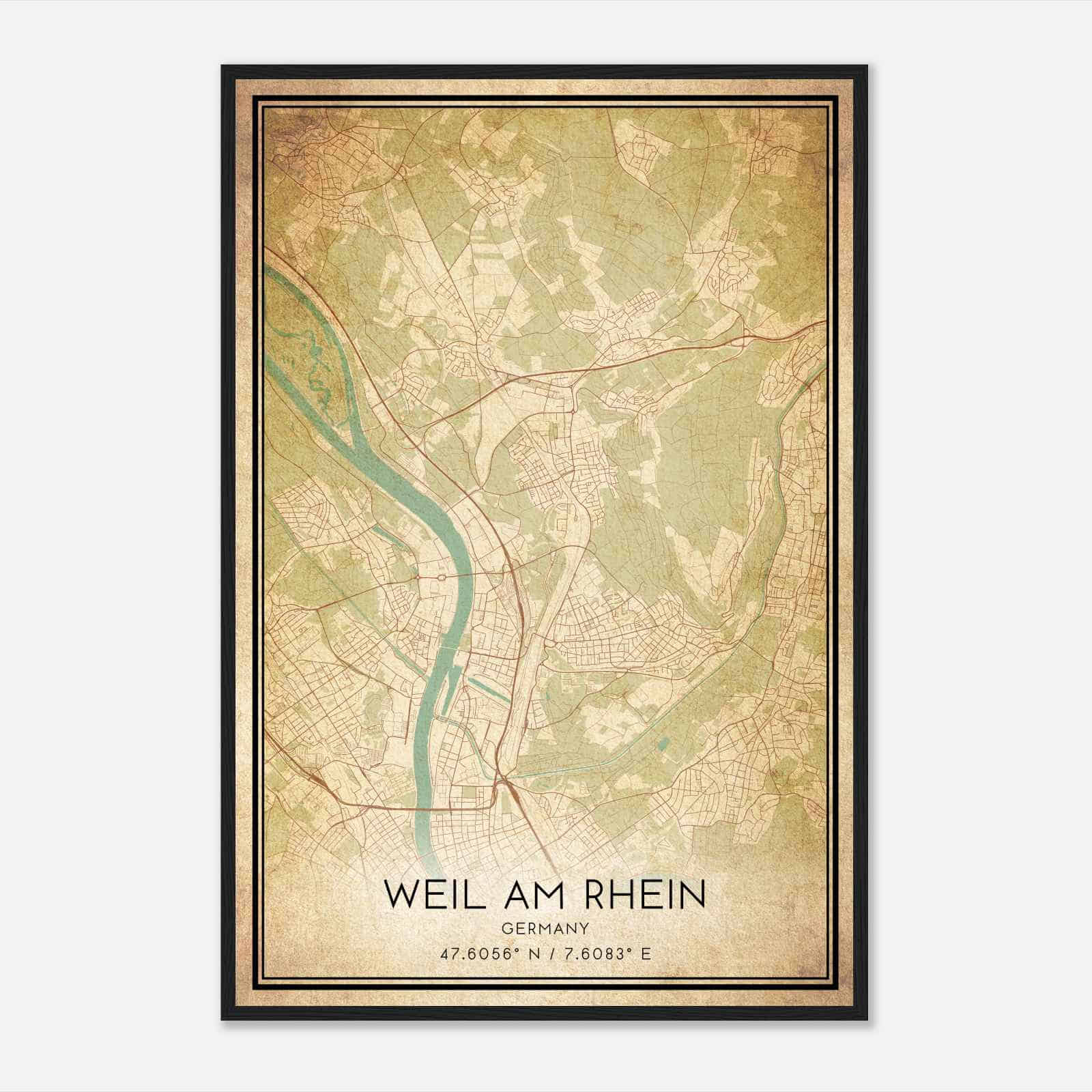 Vintage Weil am Rhein Germany Map Poster, Weil am Rhein City Road Wall Art Print