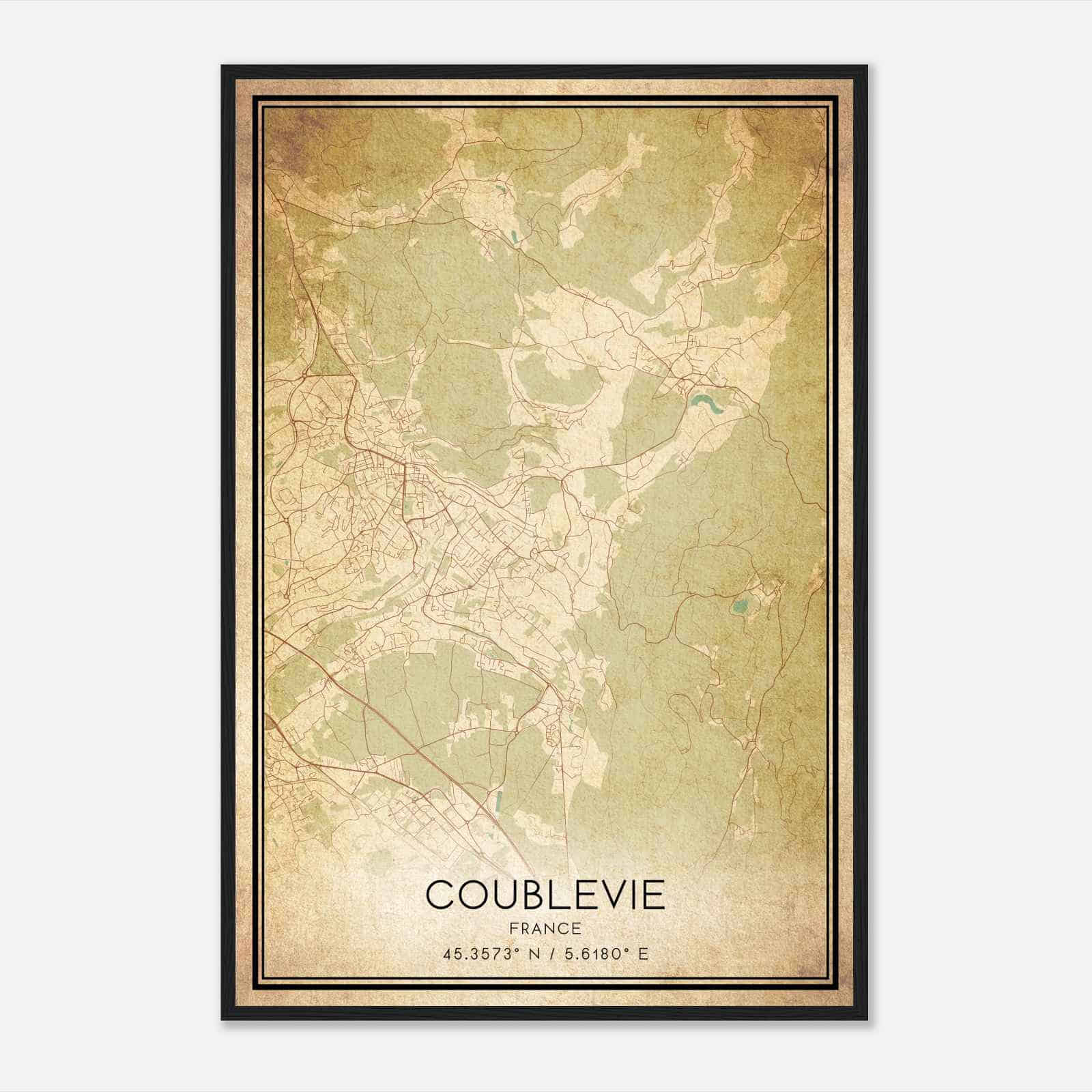 Vintage Coublevie France Map Poster, Coublevie City Road Wall Art Print