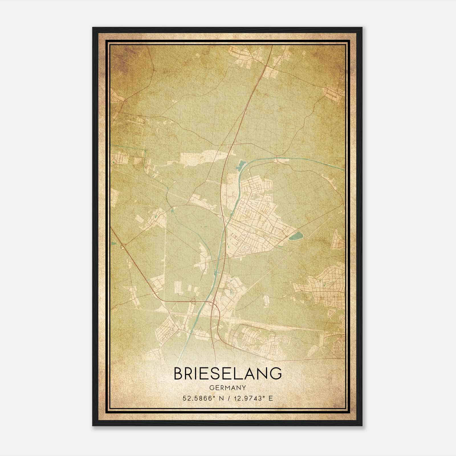 Vintage Brieselang Germany Map Poster, Brieselang City Road Wall Art Print