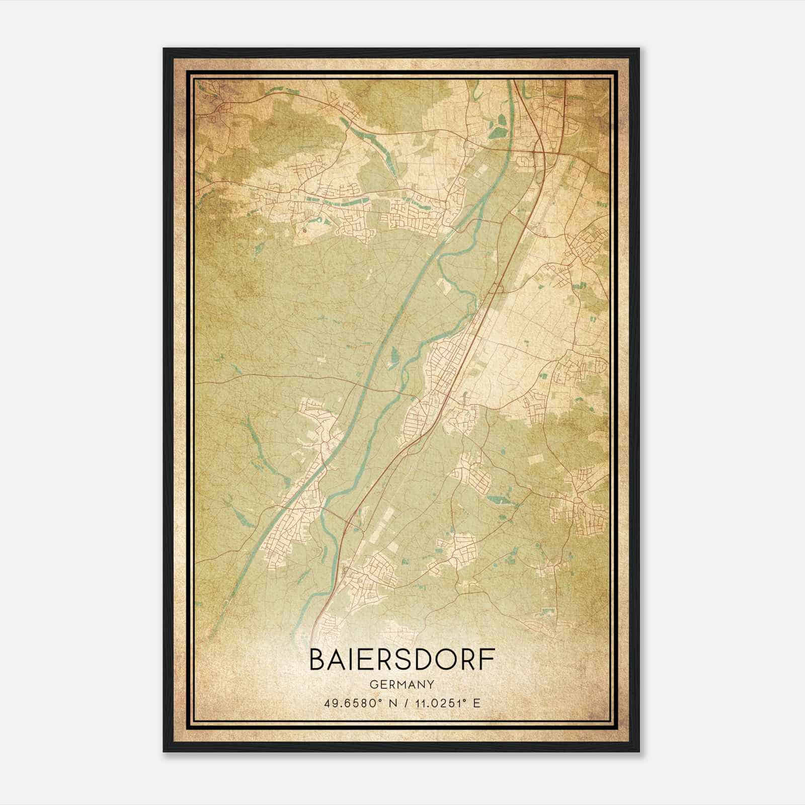 Vintage Baiersdorf Germany Map Poster, Baiersdorf City Road Wall Art Print