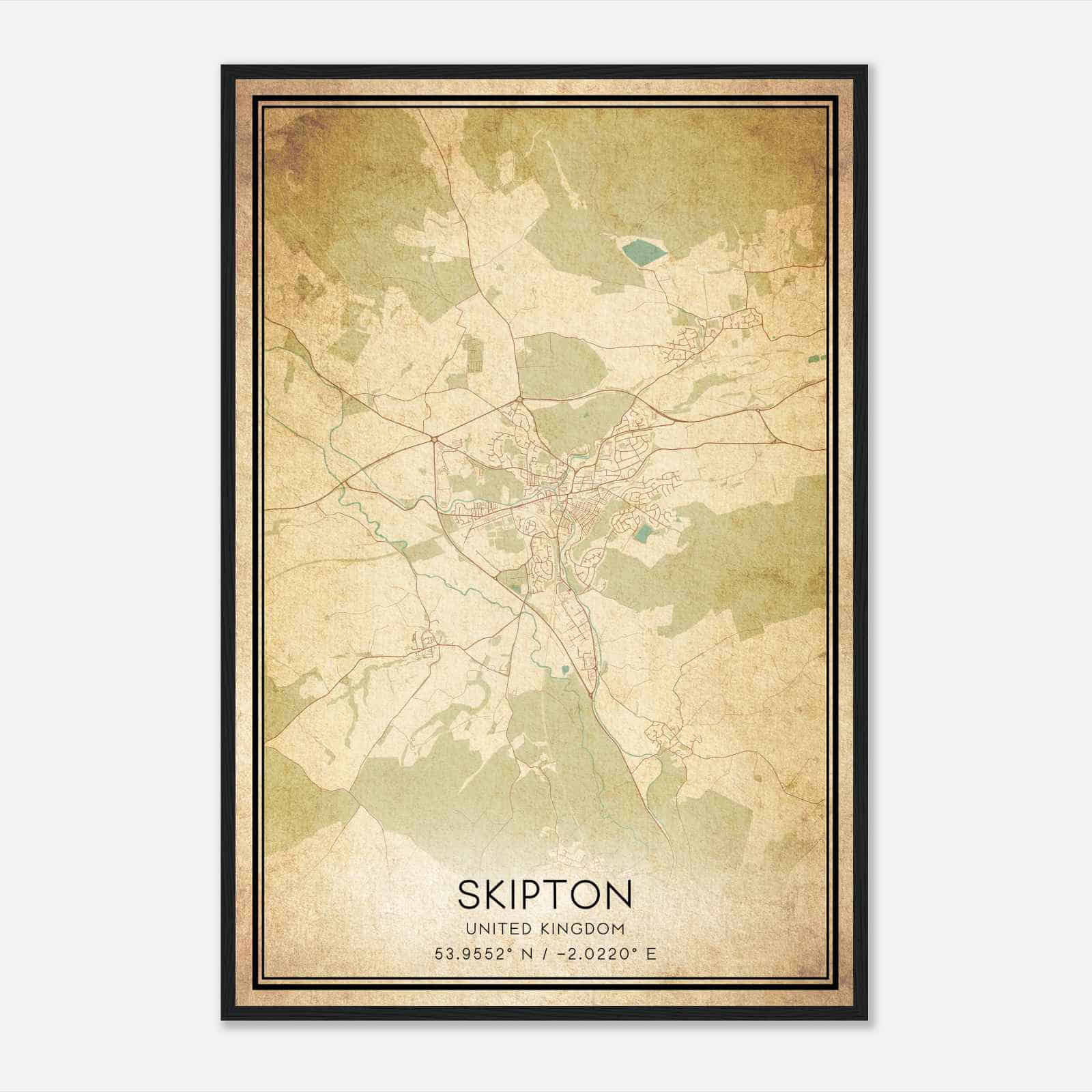 Vintage Skipton United Kingdom Map Poster, Skipton City Road Wall Art Print