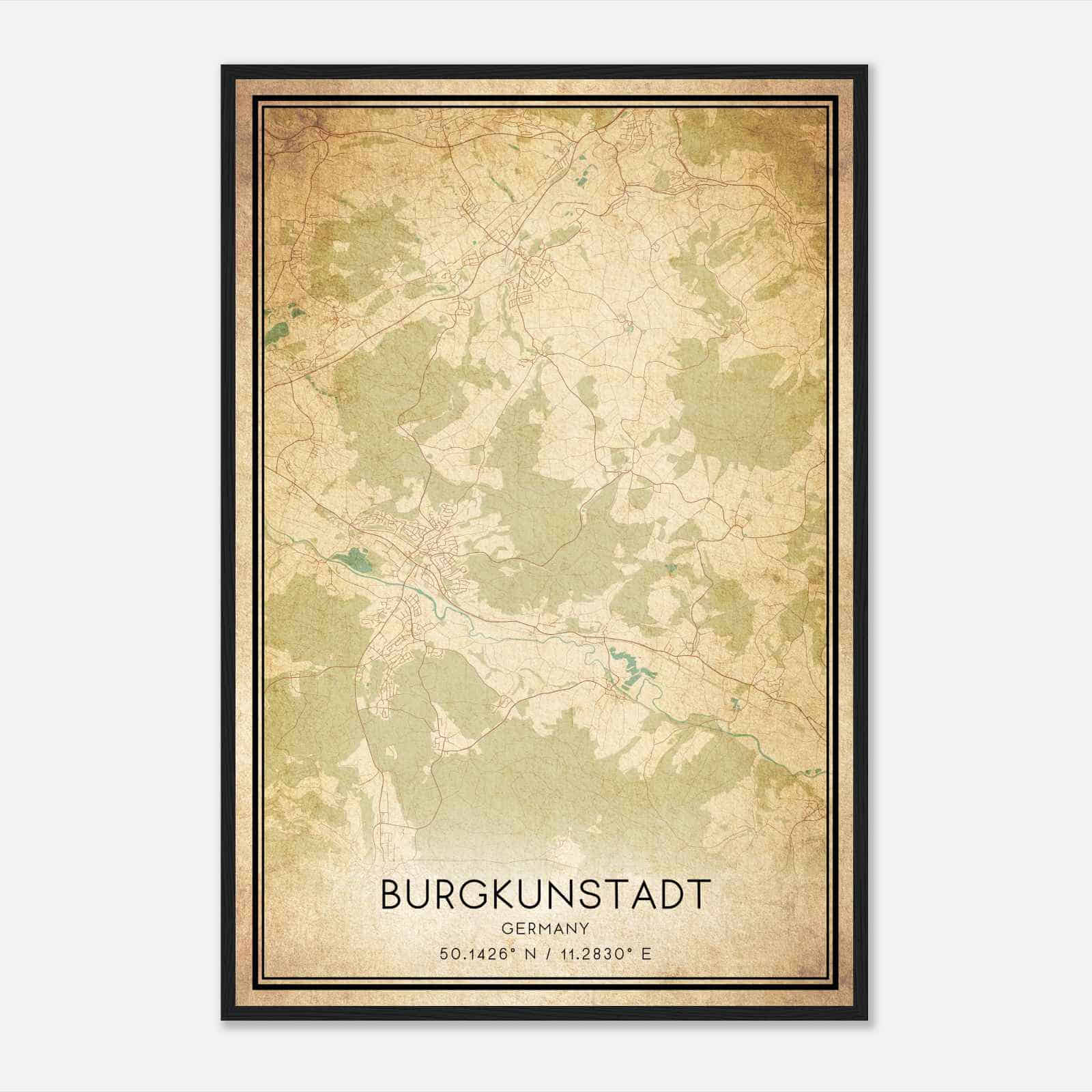 Vintage Burgkunstadt Germany Map Poster, Burgkunstadt City Road Wall Art Print