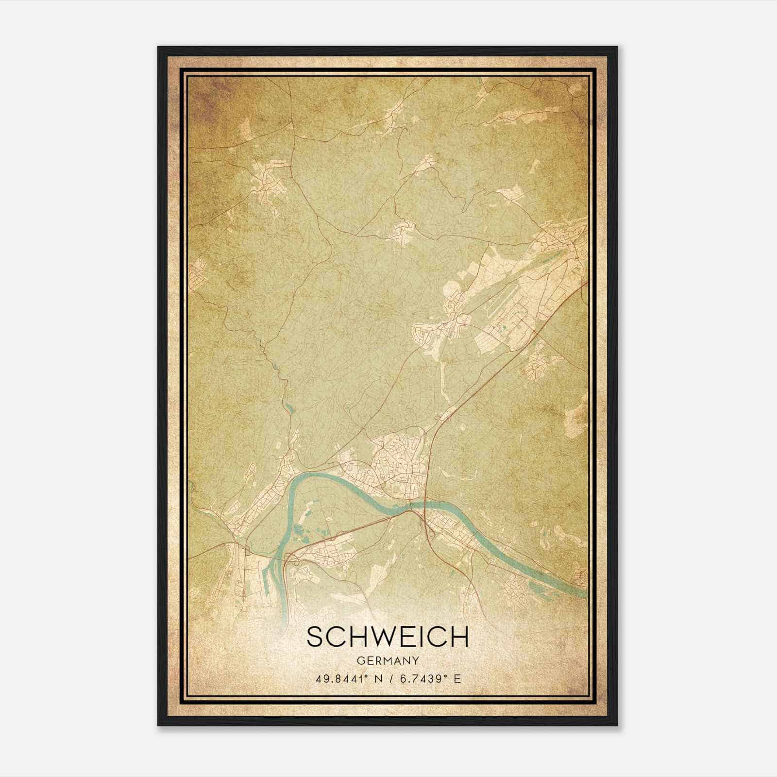 Vintage Schweich Germany Map Poster, Schweich City Road Wall Art Print