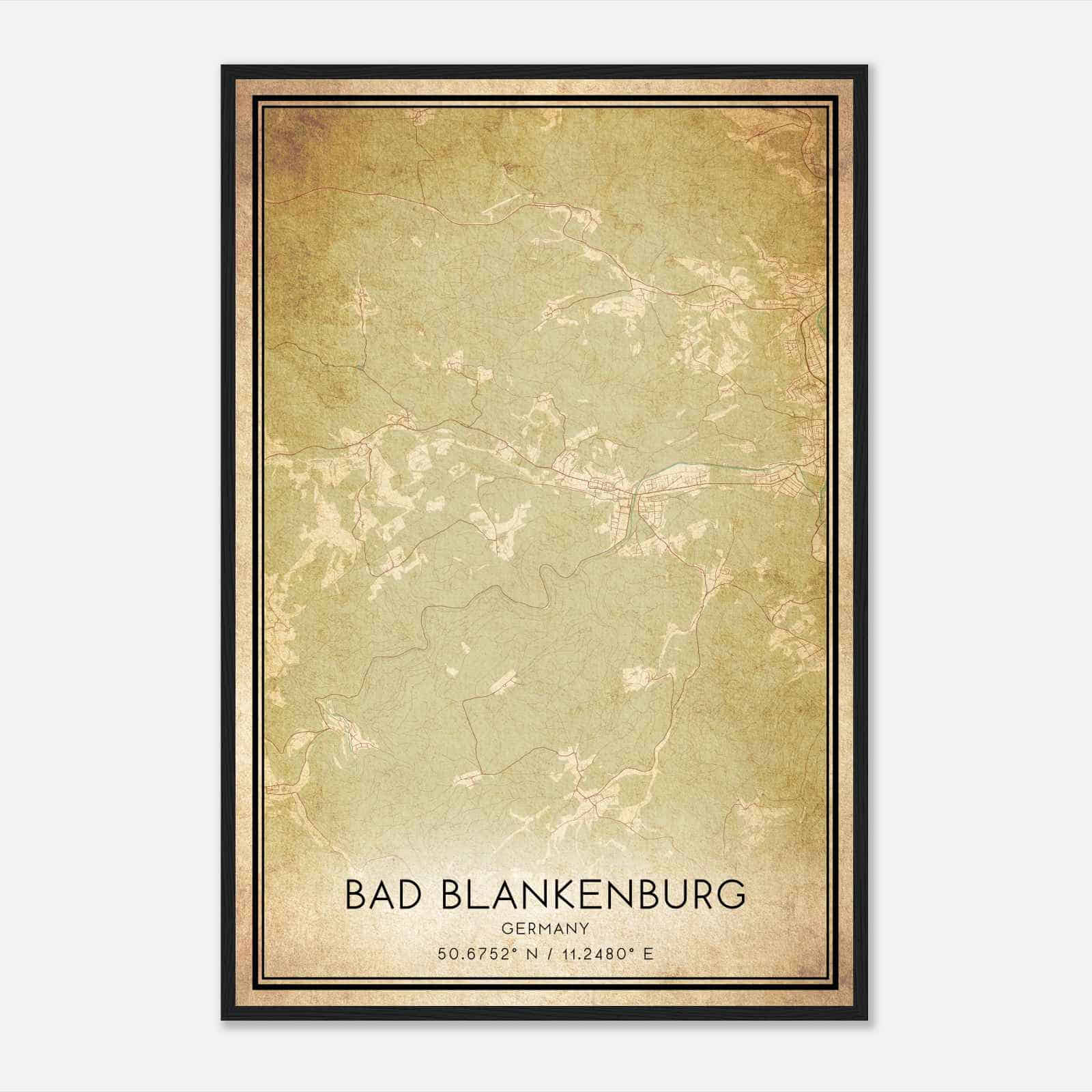 Vintage Bad Blankenburg Germany Map Poster, Bad Blankenburg City Road Wall Art Print