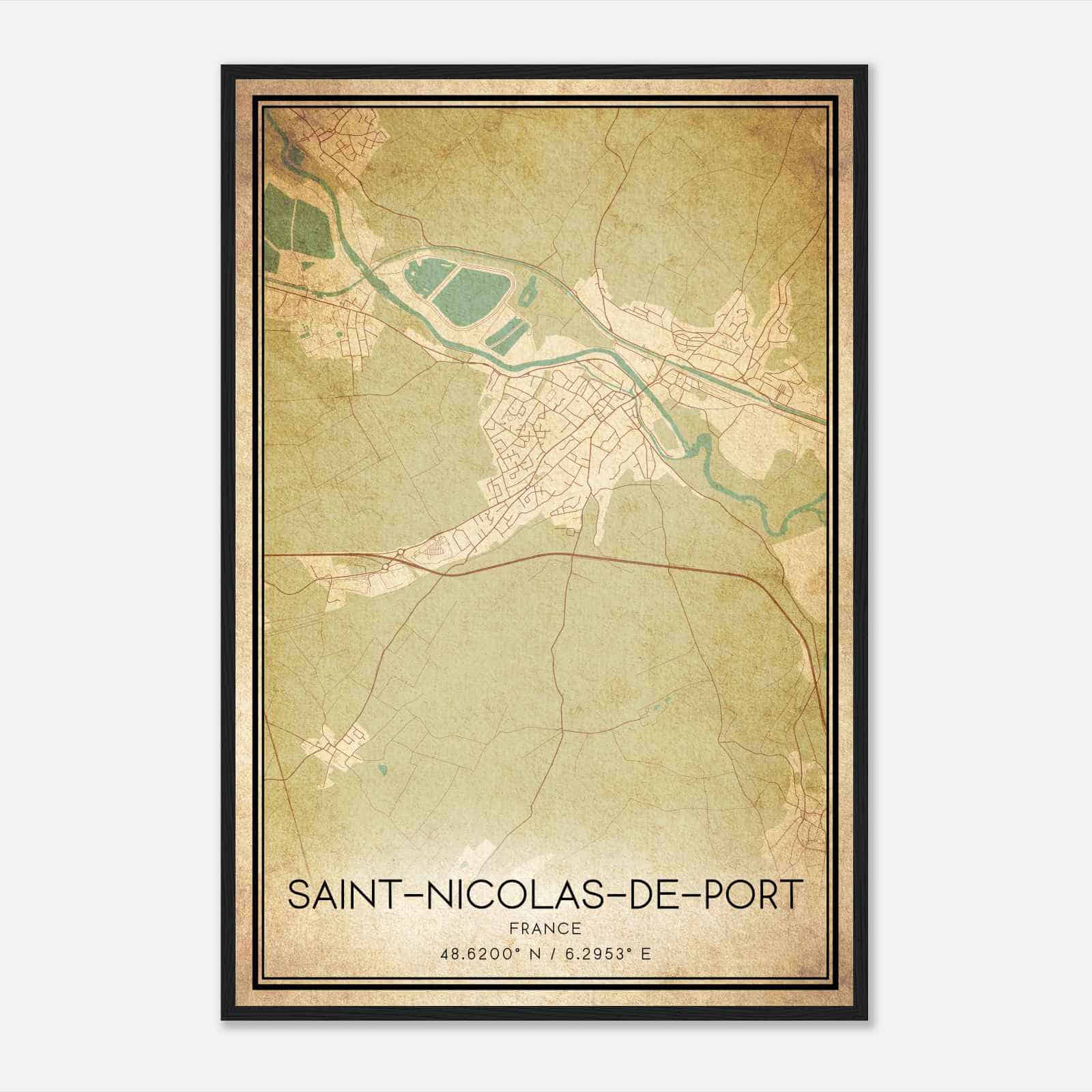 Vintage Saint-Nicolas-de-Port France Map Poster, Saint-Nicolas-de-Port City Road Wall Art Print