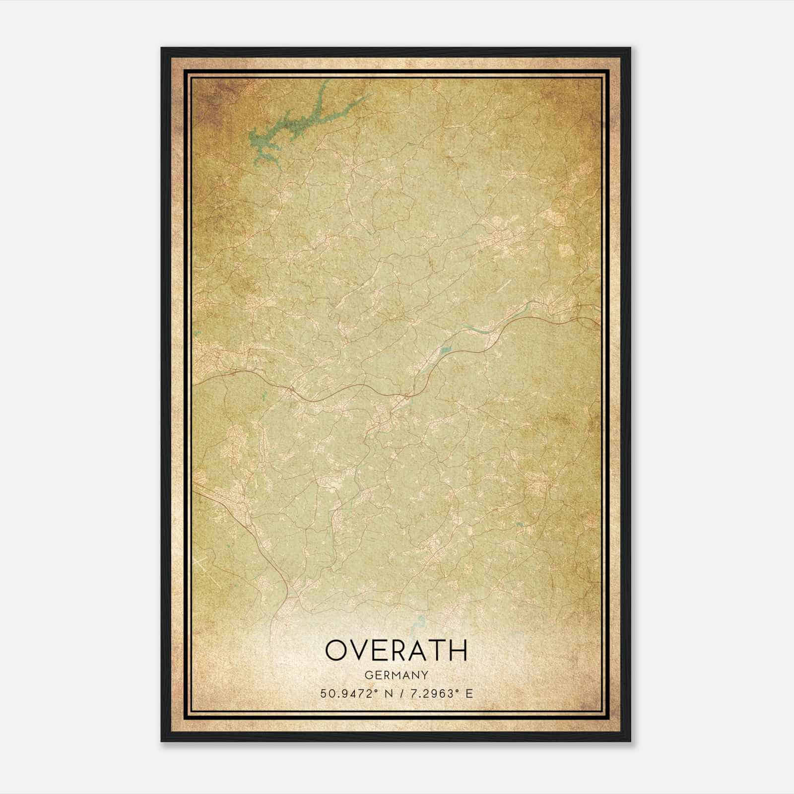 Vintage Overath Germany Map Poster, Overath City Road Wall Art Print