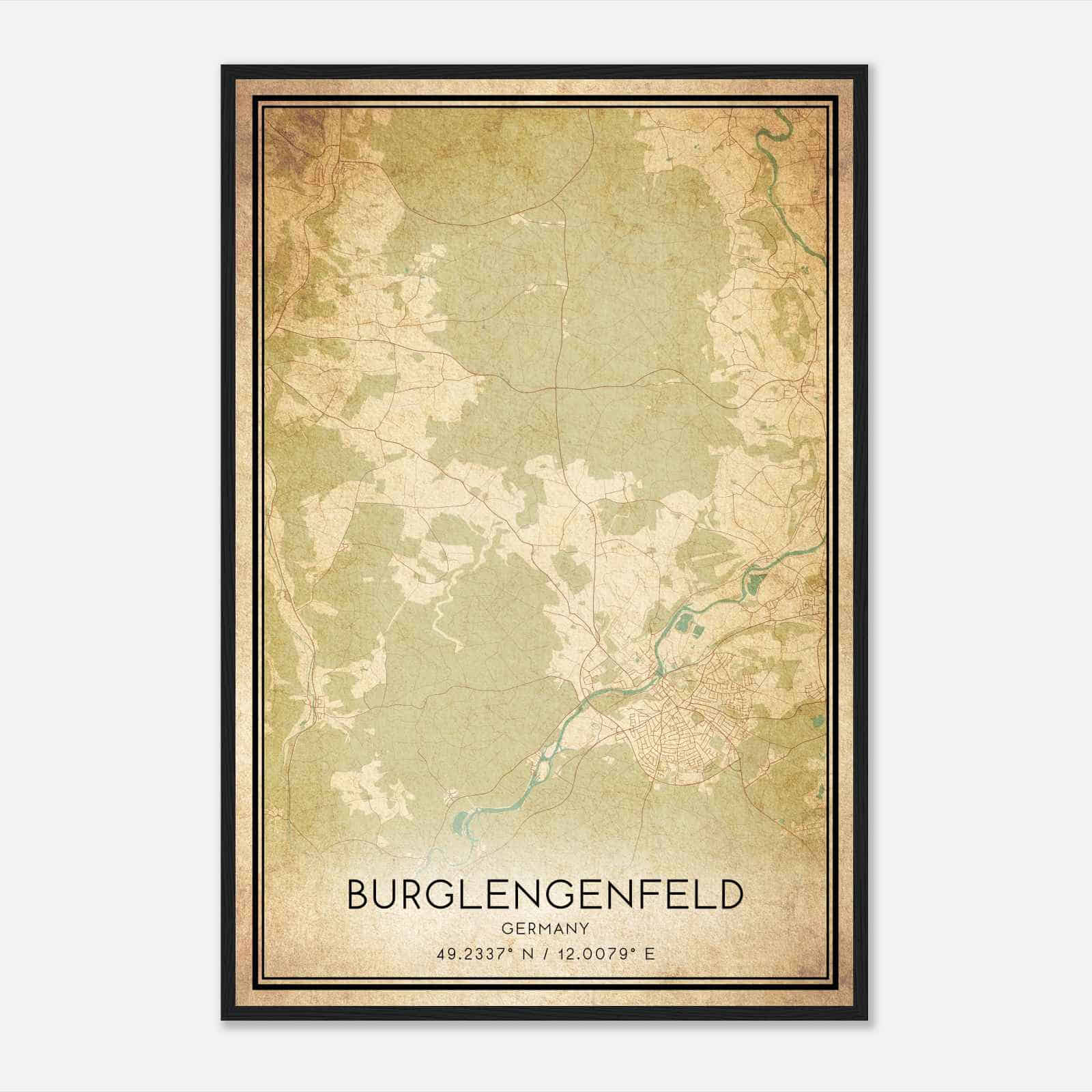 Vintage Burglengenfeld Germany Map Poster, Burglengenfeld City Road Wall Art Print