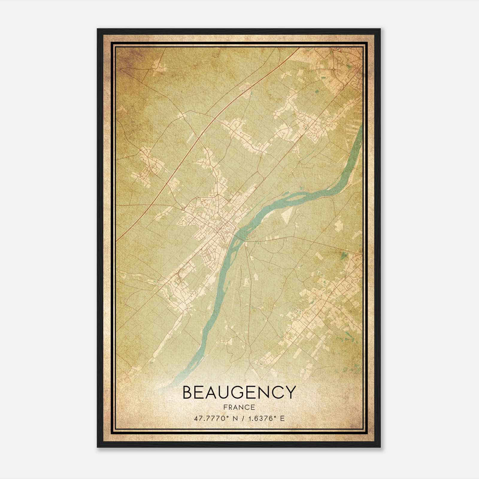 Vintage Beaugency France Map Poster, Beaugency City Road Wall Art Print
