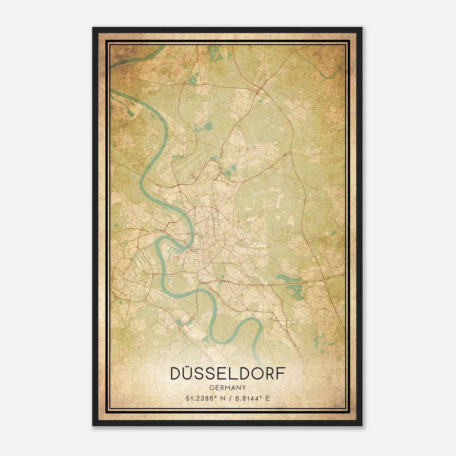 Vintage Dusseldorf Germany Map Poster, Dusseldorf City Road Wall Art Print
