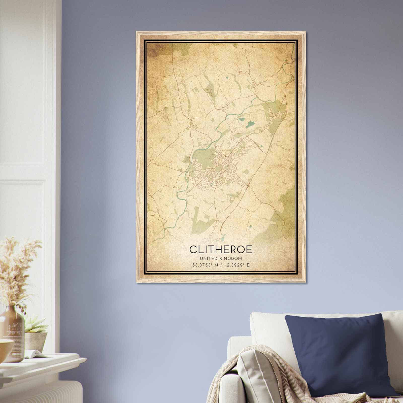 Vintage Clitheroe United Kingdom Map Poster, Clitheroe City Road Wall ...
