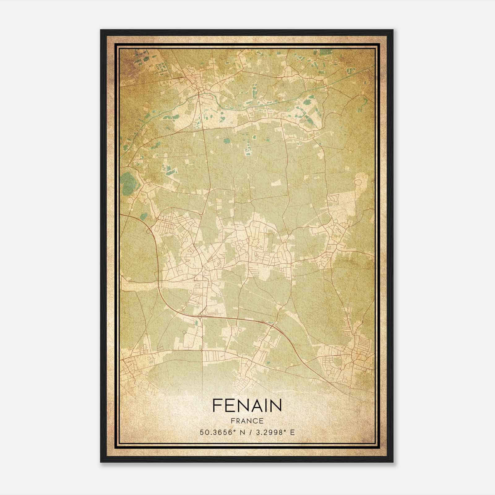 Vintage Fenain France Map Poster, Fenain City Road Wall Art Print