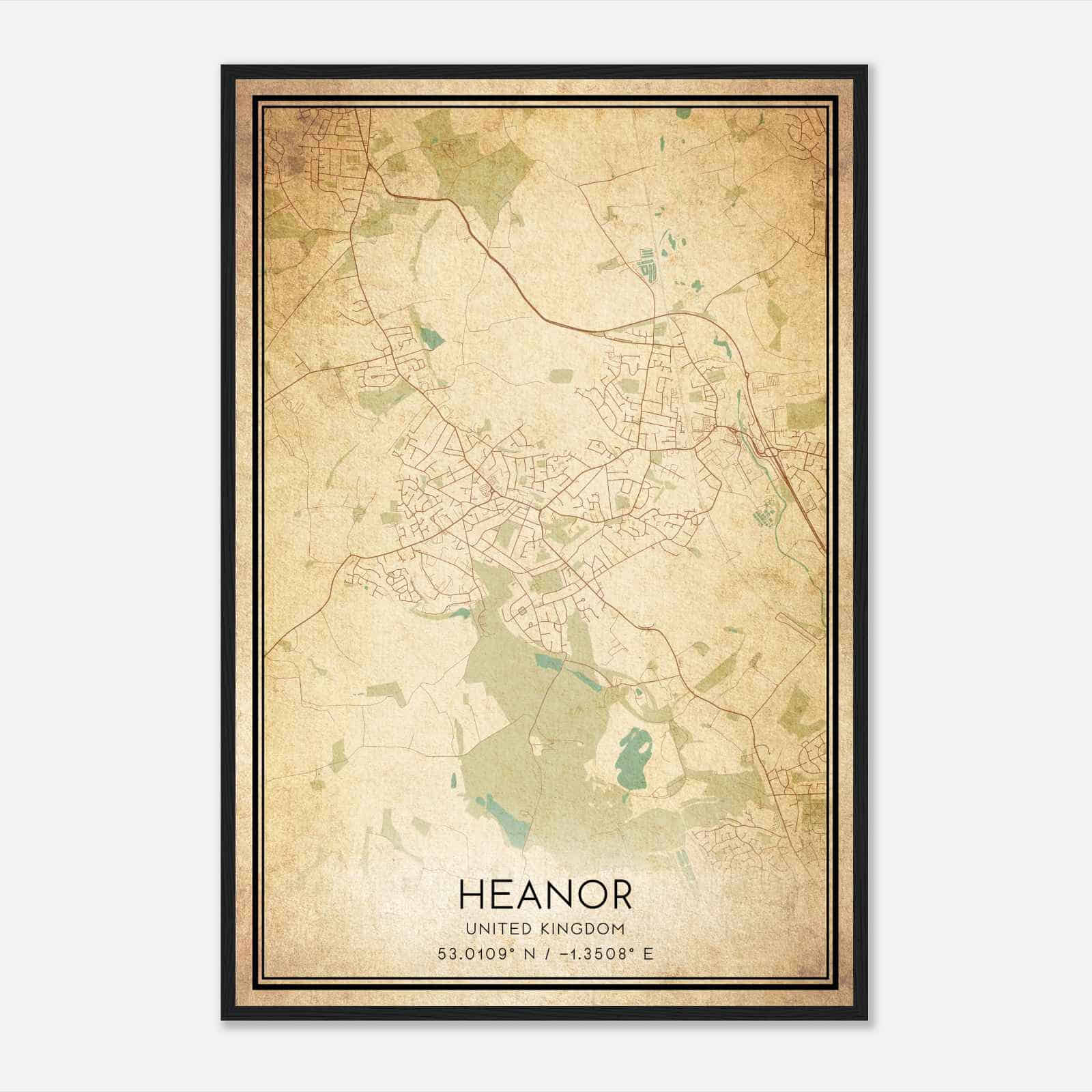 Vintage Heanor United Kingdom Map Poster, Heanor City Road Wall Art Print