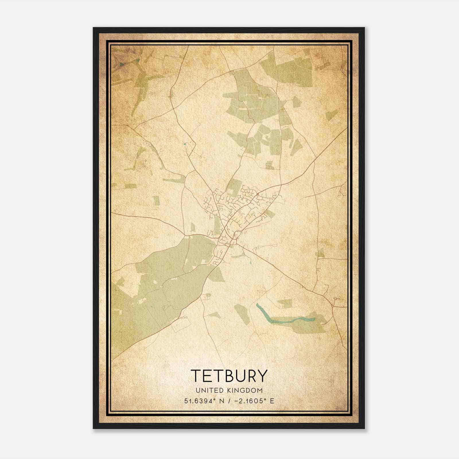 Vintage Tetbury United Kingdom Map Poster, Tetbury City Road Wall Art Print