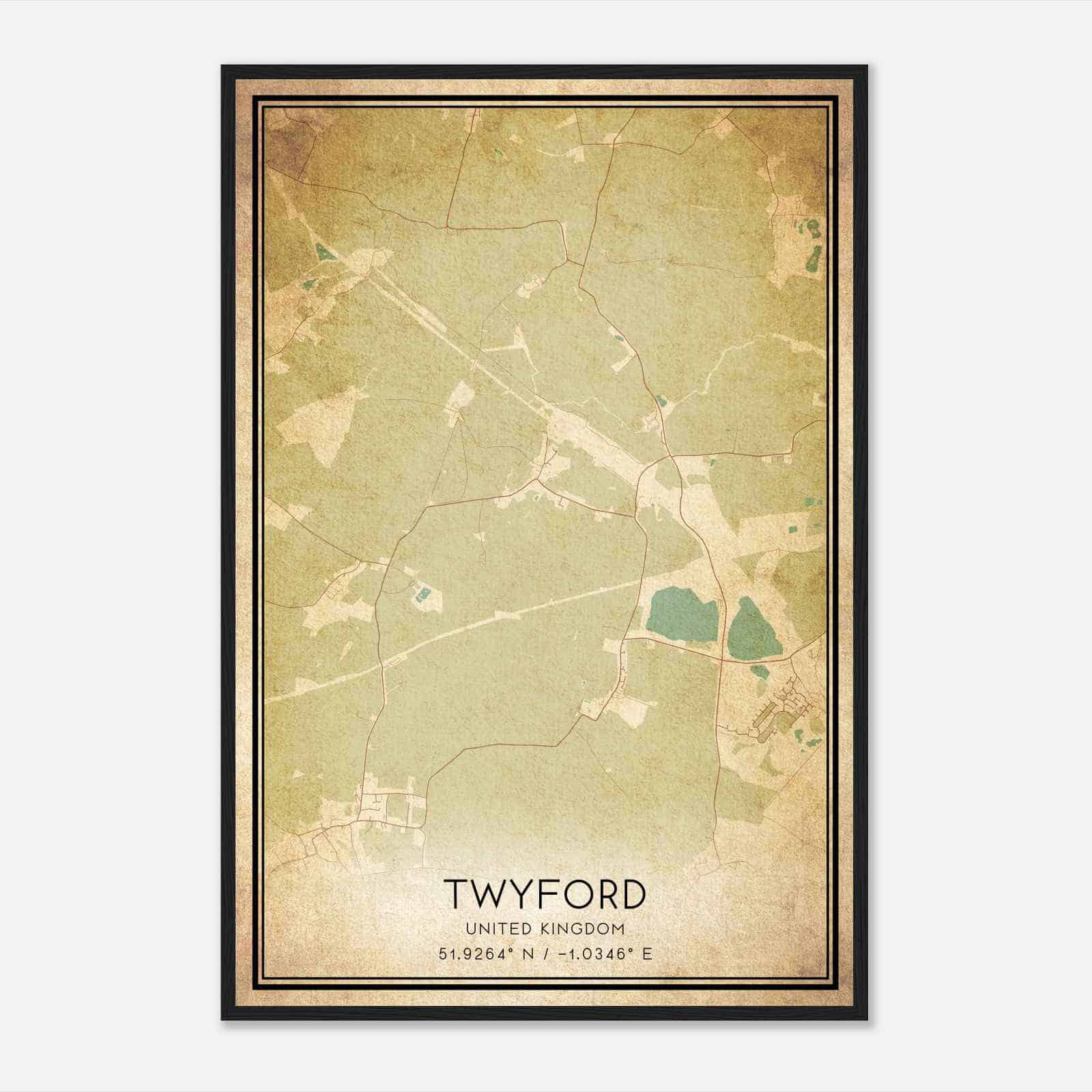 Vintage Twyford United Kingdom Map Poster, Twyford City Road Wall Art Print
