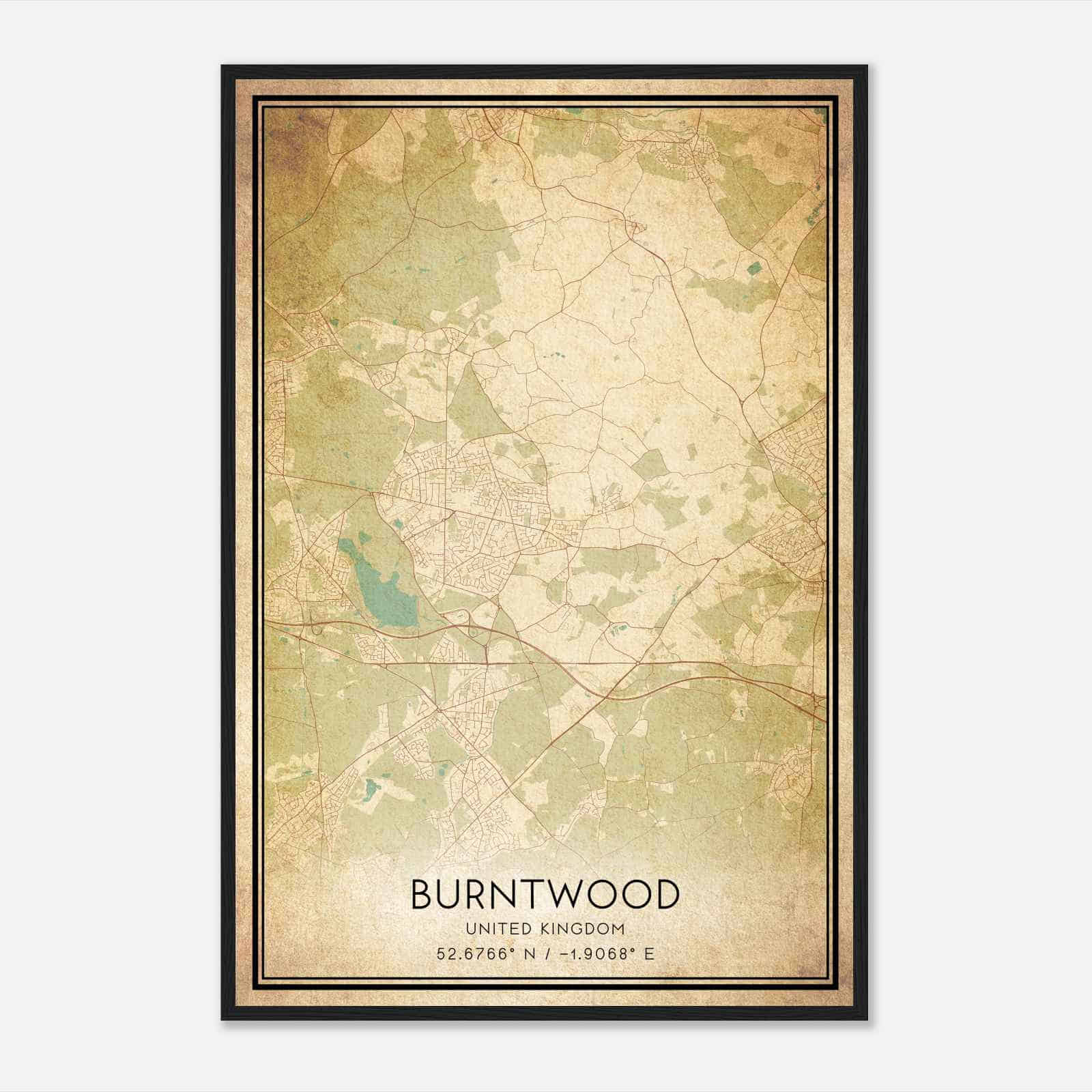 Vintage Burntwood United Kingdom Map Poster, Burntwood City Road Wall Art Print Vintage Burntwood United Kingdom Map Poster, Burntwood City Road Wall Art Print