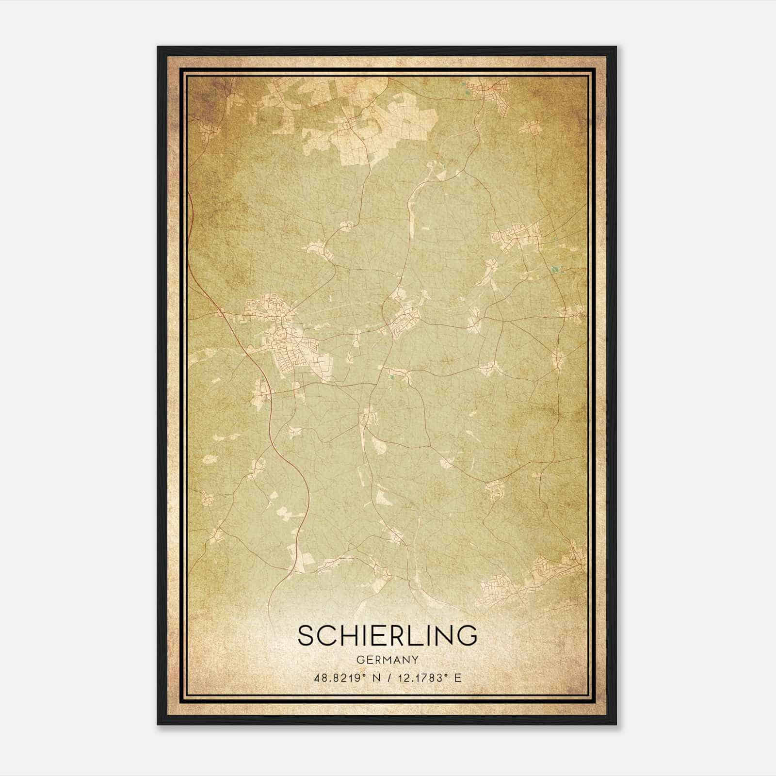 Vintage Schierling Germany Map Poster, Schierling City Road Wall Art Print