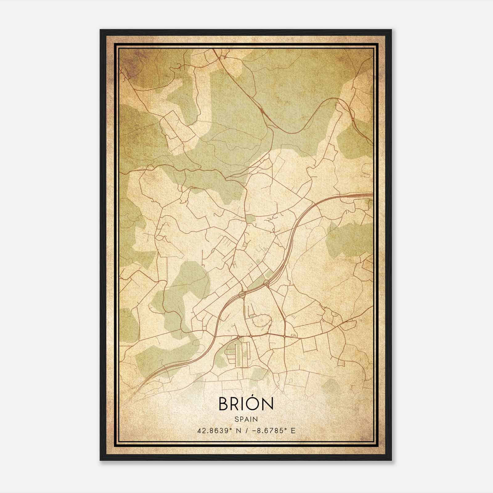 Vintage Brion Spain Map Poster, Brion City Road Wall Art Print