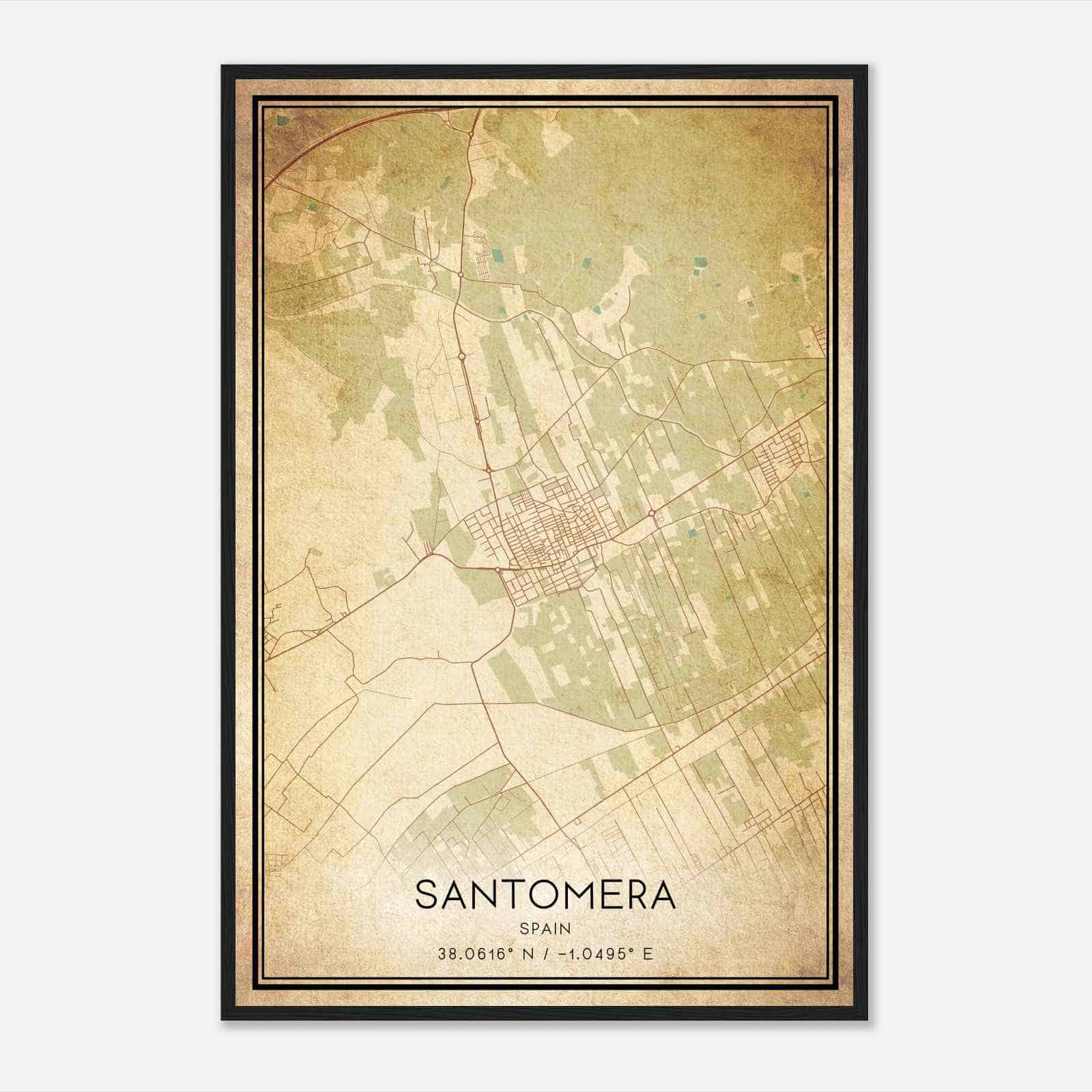 Vintage Santomera Spain Map Poster, Santomera City Road Wall Art Print