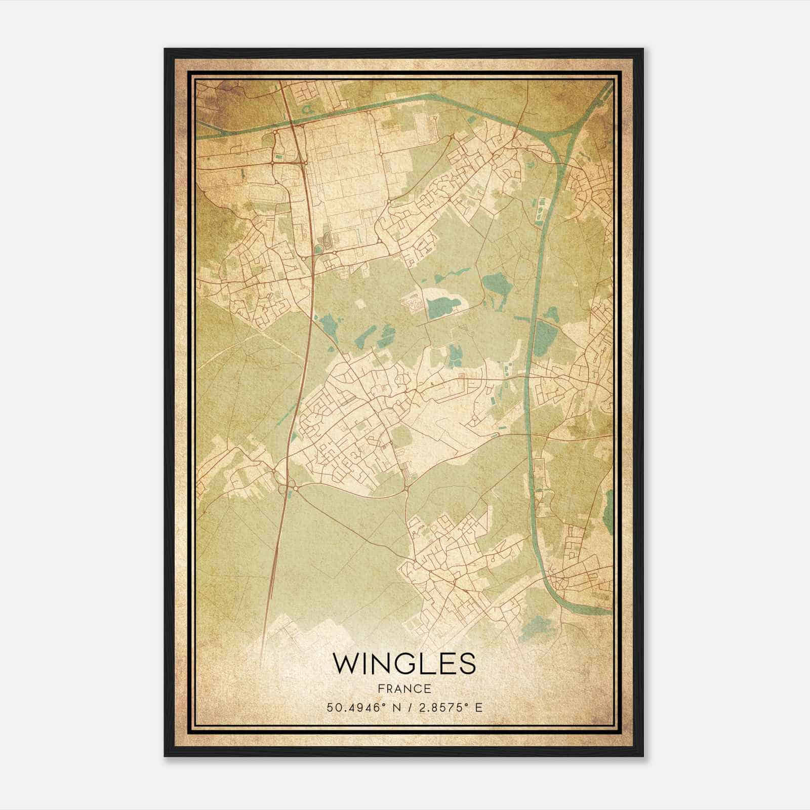 Vintage Wingles France Map Poster, Wingles City Road Wall Art Print