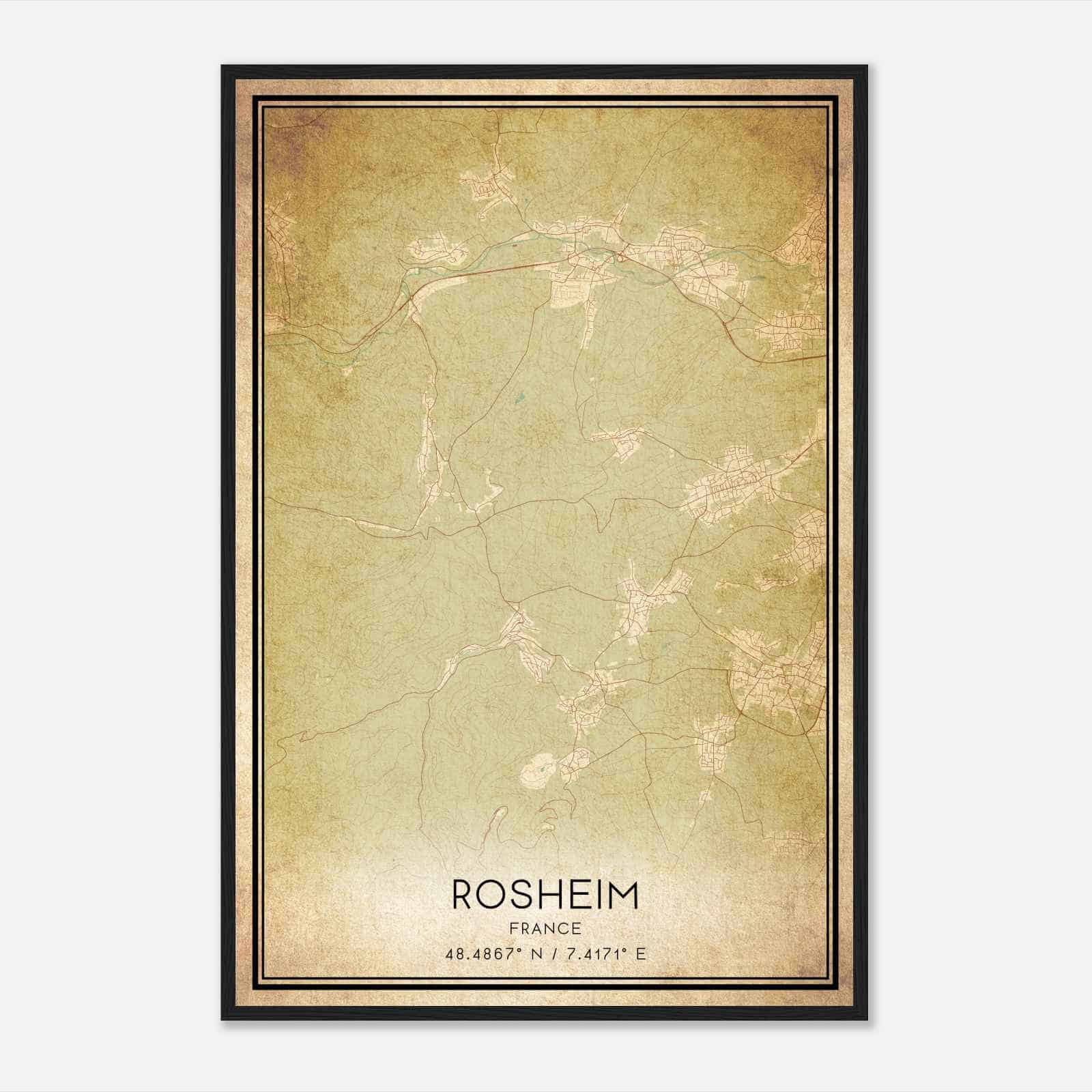 Vintage Rosheim France Map Poster, Rosheim City Road Wall Art Print