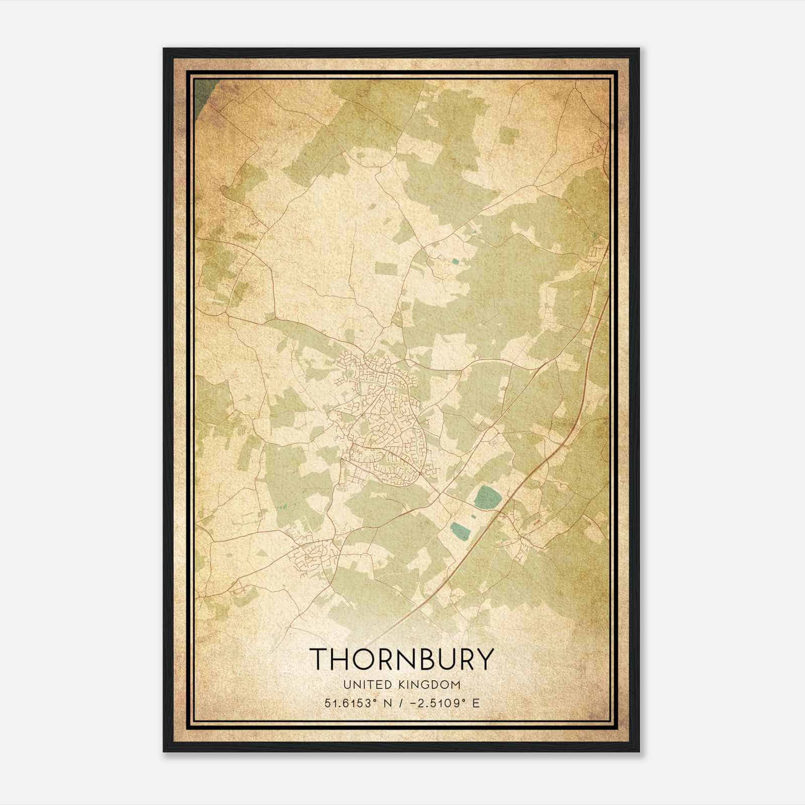 Vintage Thornbury United Kingdom Map Poster, Thornbury City Road Wall Art Print