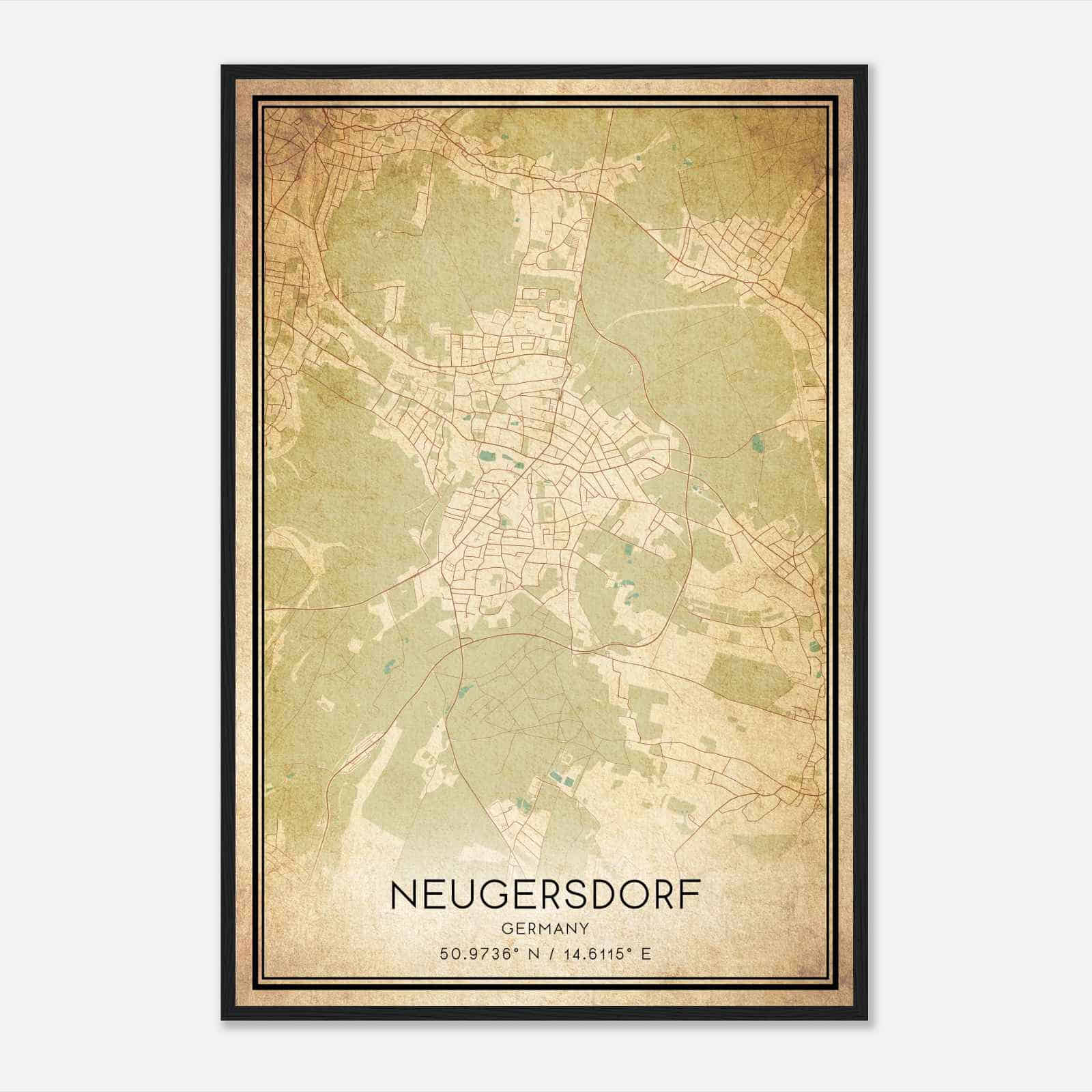 Vintage Neugersdorf Germany Map Poster, Neugersdorf City Road Wall Art Print