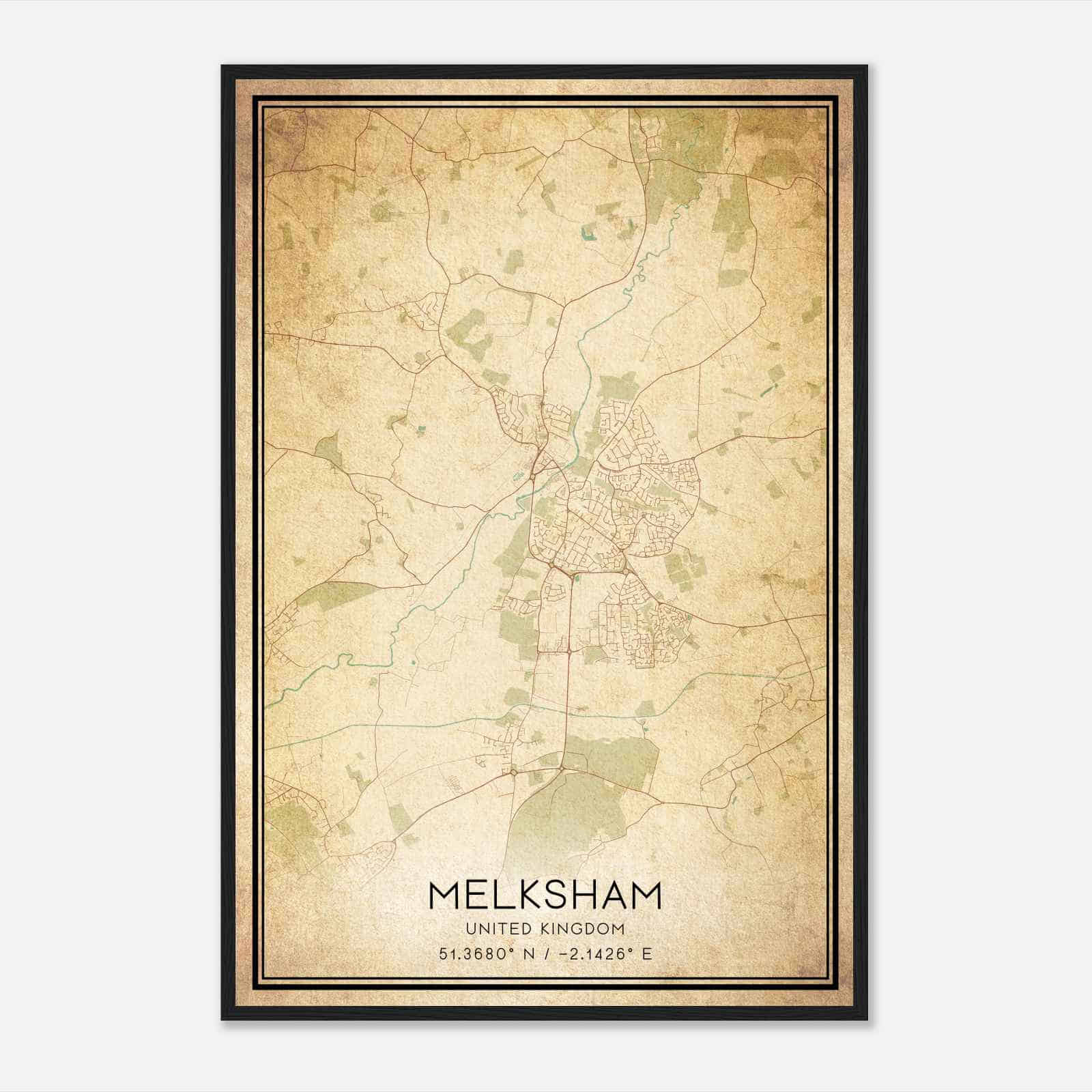 Vintage Melksham United Kingdom Map Poster, Melksham City Road Wall Art Print
