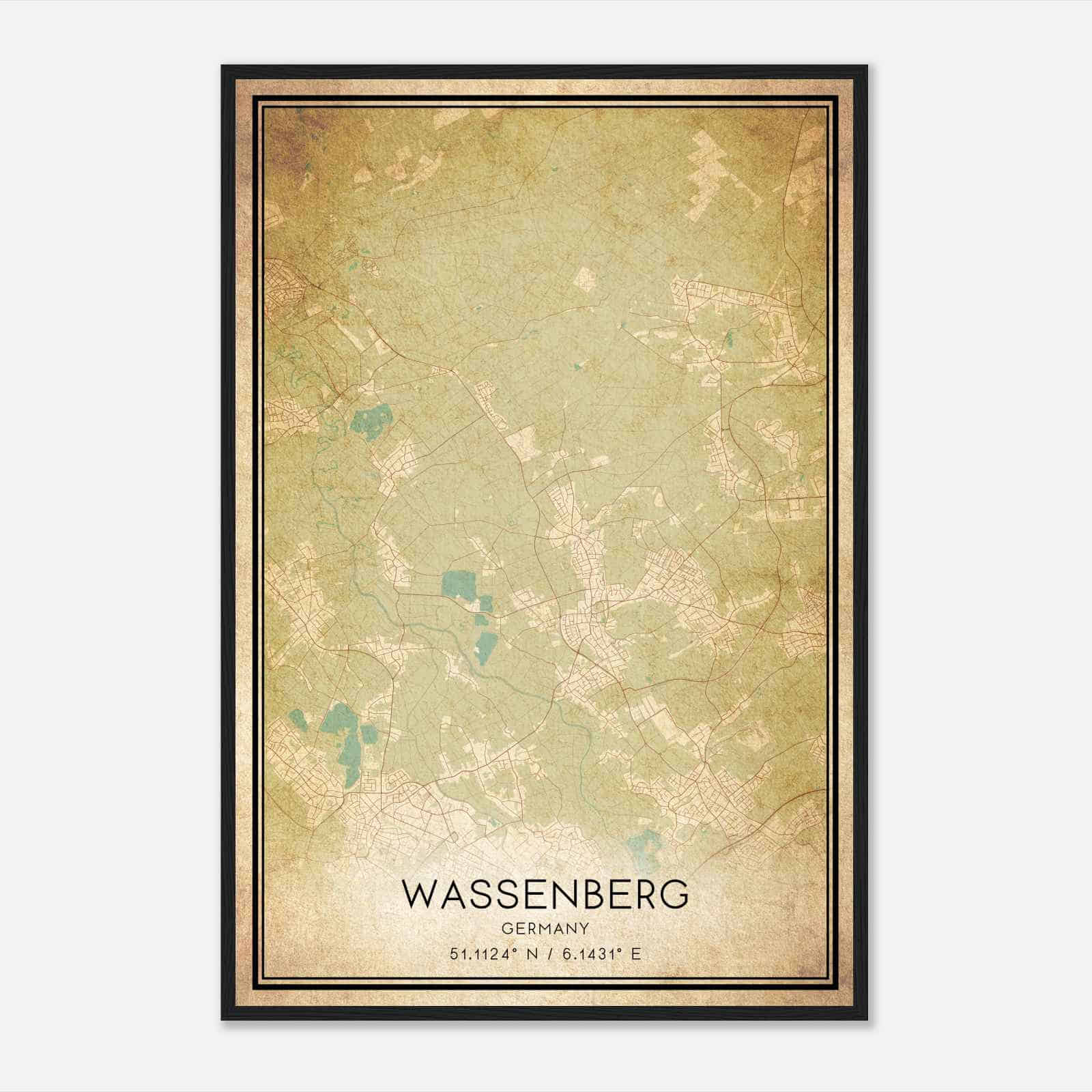 Vintage Wassenberg Germany Map Poster, Wassenberg City Road Wall Art Print