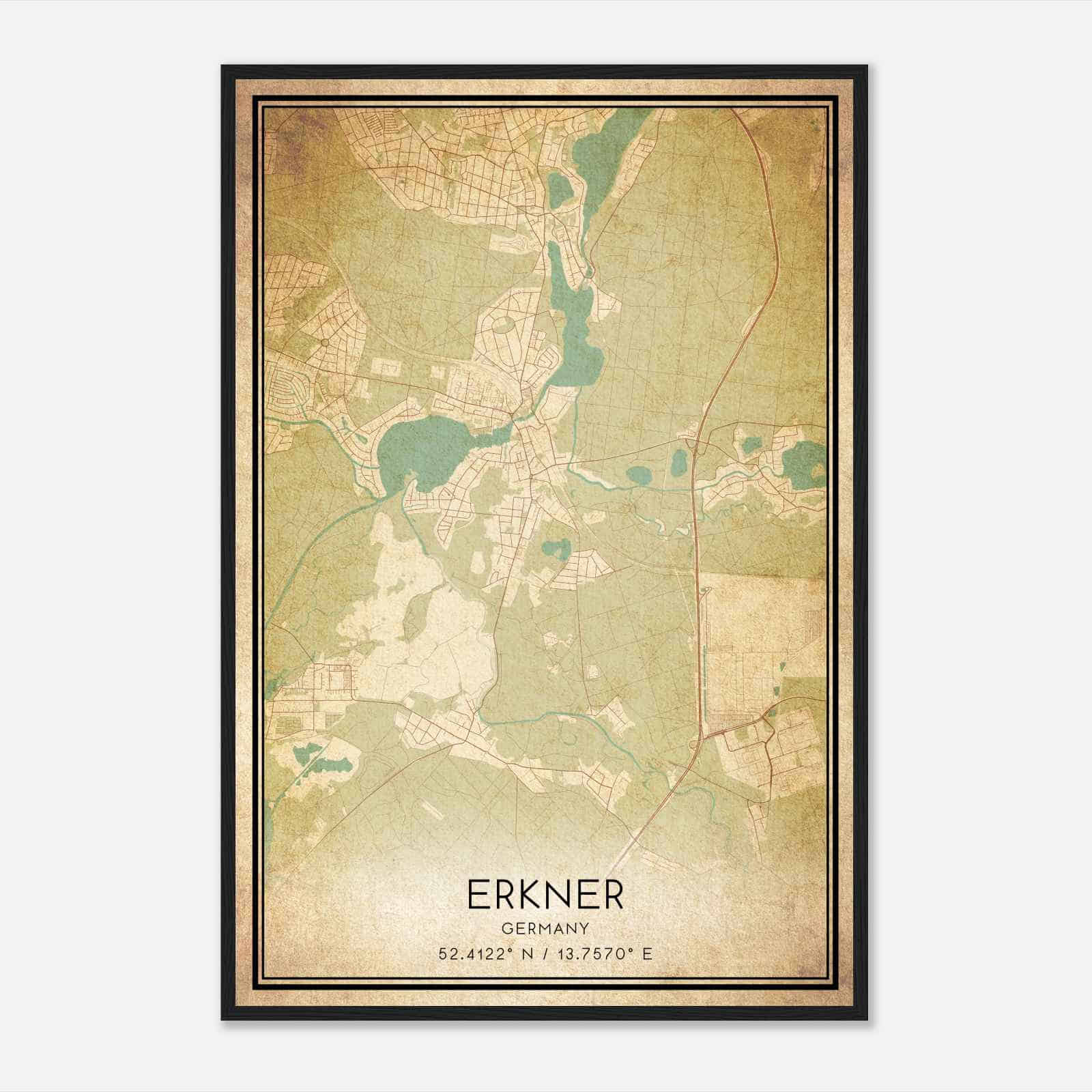 Vintage Erkner Germany Map Poster, Erkner City Road Wall Art Print Vintage Erkner Germany Map Poster, Erkner City Road Wall Art Print