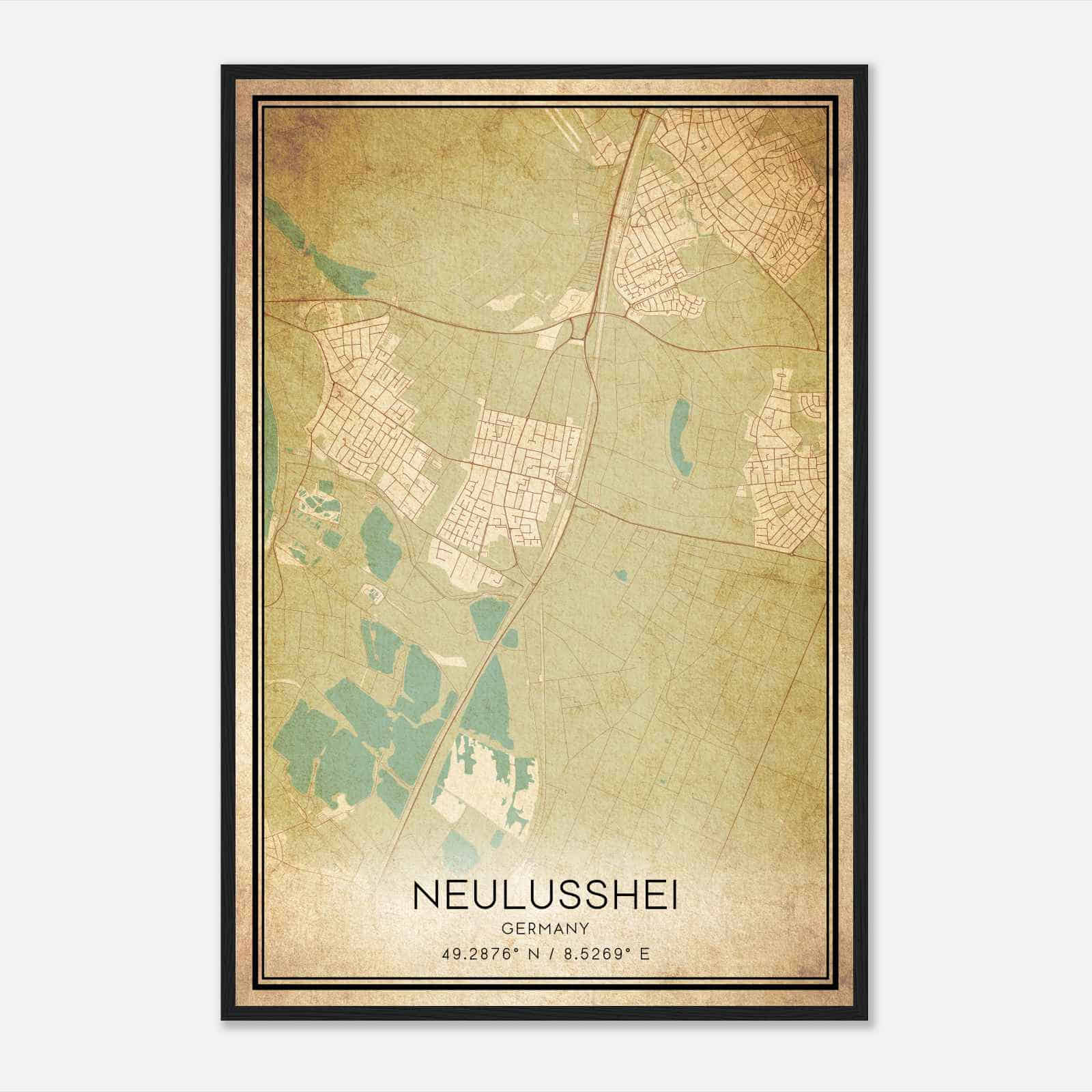 Vintage Neulussheim Germany Map Poster, Neulussheim City Road Wall Art Print