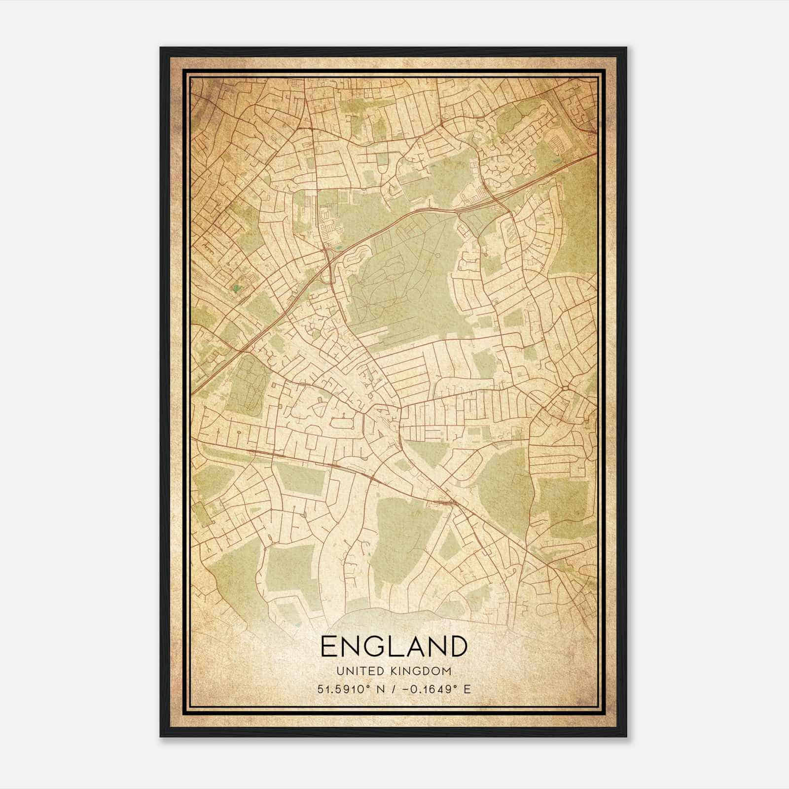Vintage East Finchley United Kingdom Map Poster, East Finchley City Road Wall Art Print