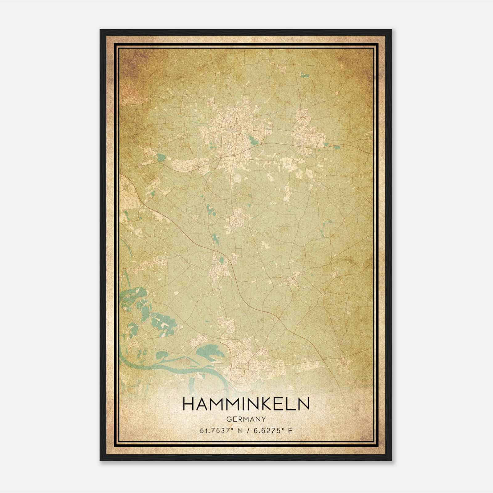Vintage Hamminkeln Germany Map Poster, Hamminkeln City Road Wall Art Print
