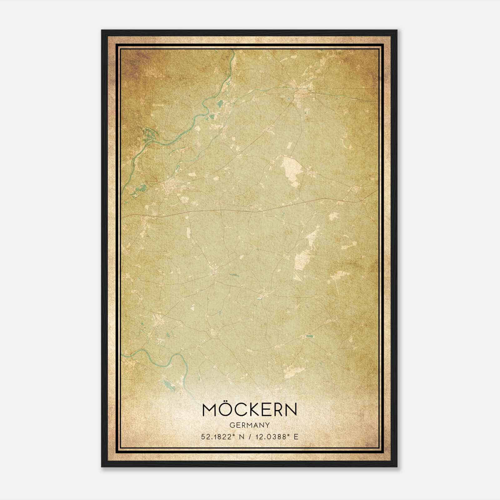 Vintage Mockern Germany Map Poster, Mockern City Road Wall Art Print