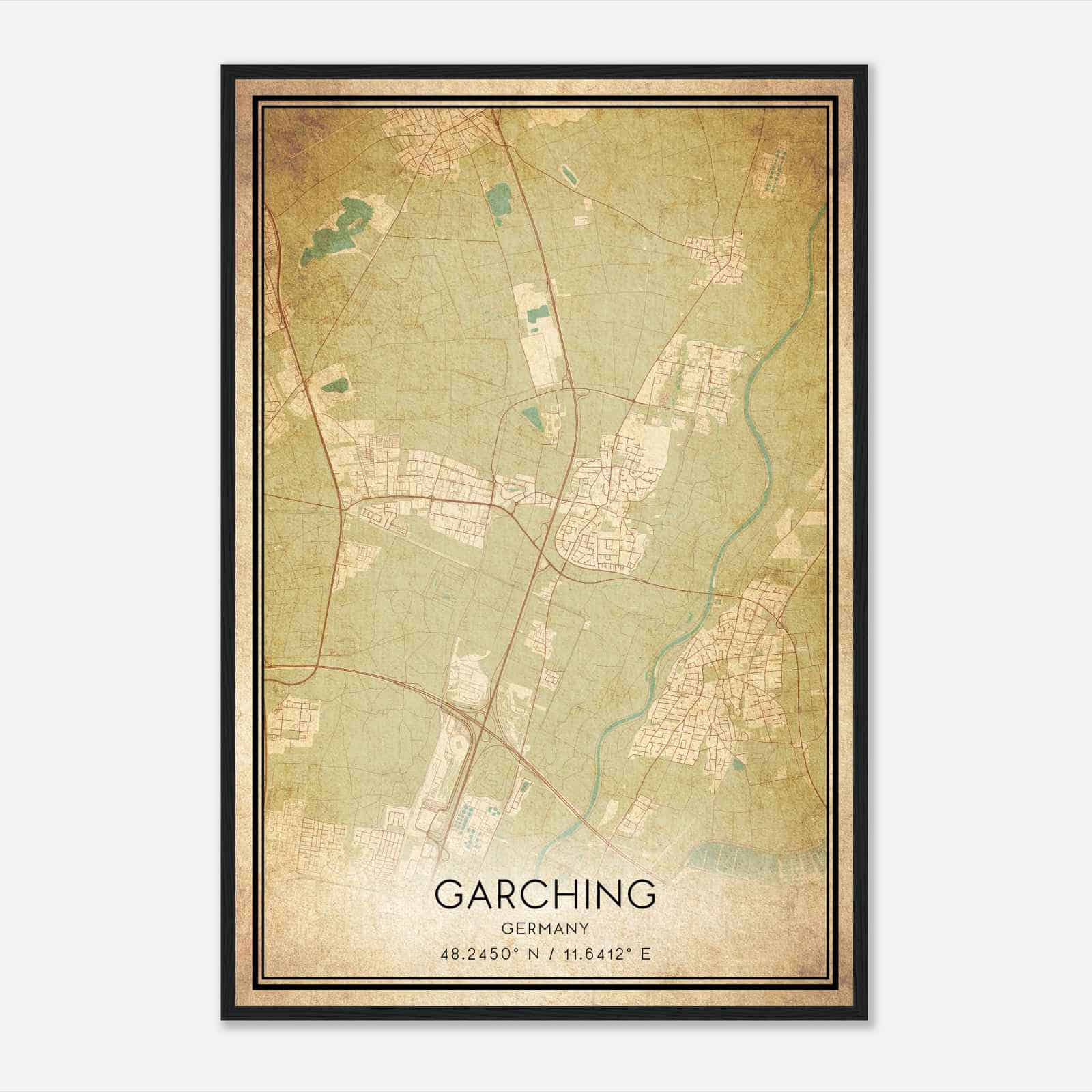 Vintage Garching bei Munchen Germany Map Poster, Garching bei Munchen City Road Wall Art Print