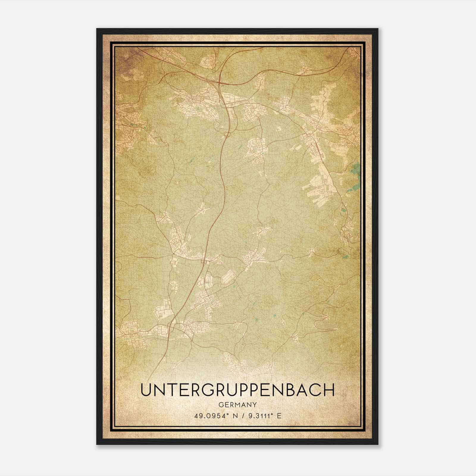 Vintage Untergruppenbach Germany Map Poster, Untergruppenbach City Road Wall Art Print