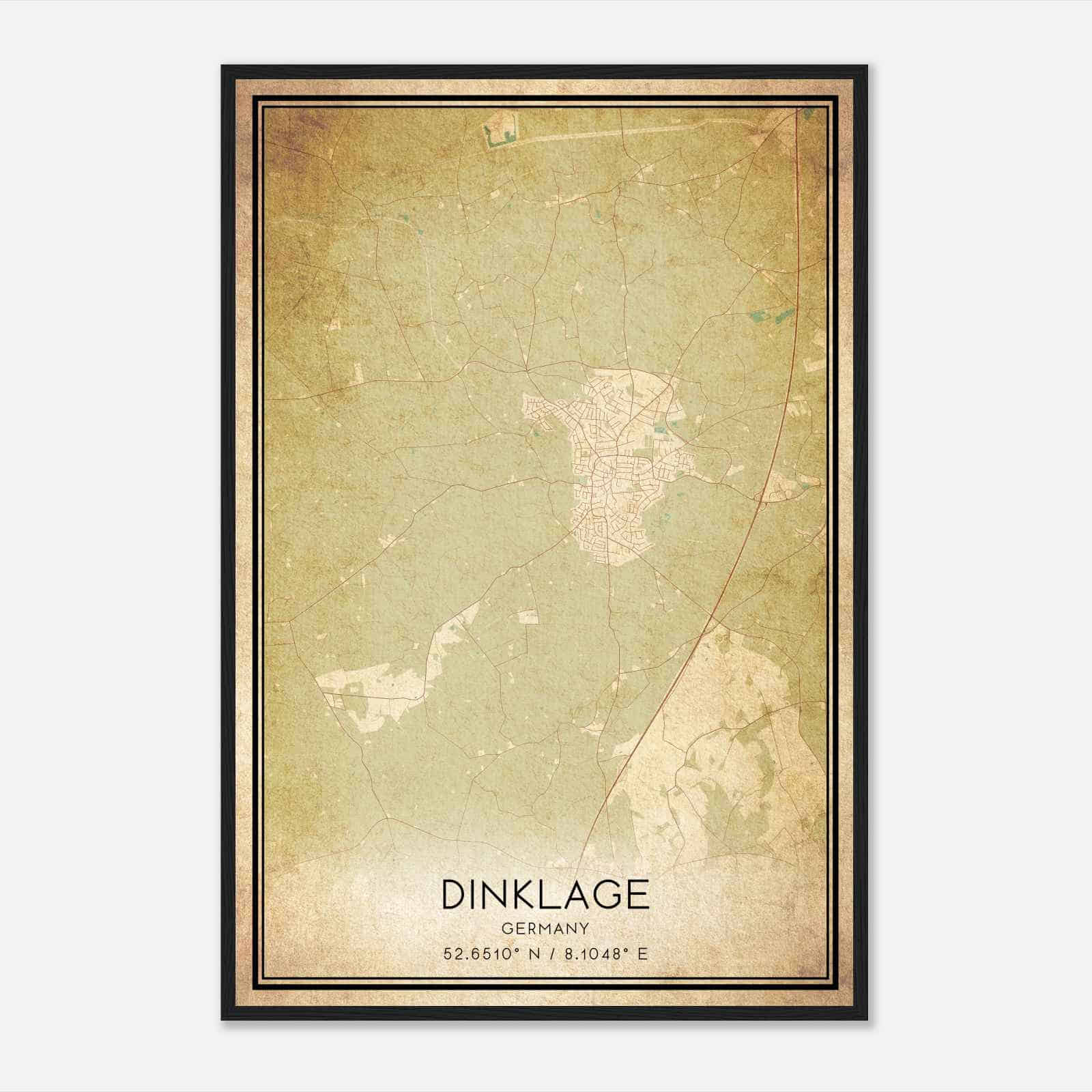 Vintage Dinklage Germany Map Poster, Dinklage City Road Wall Art Print