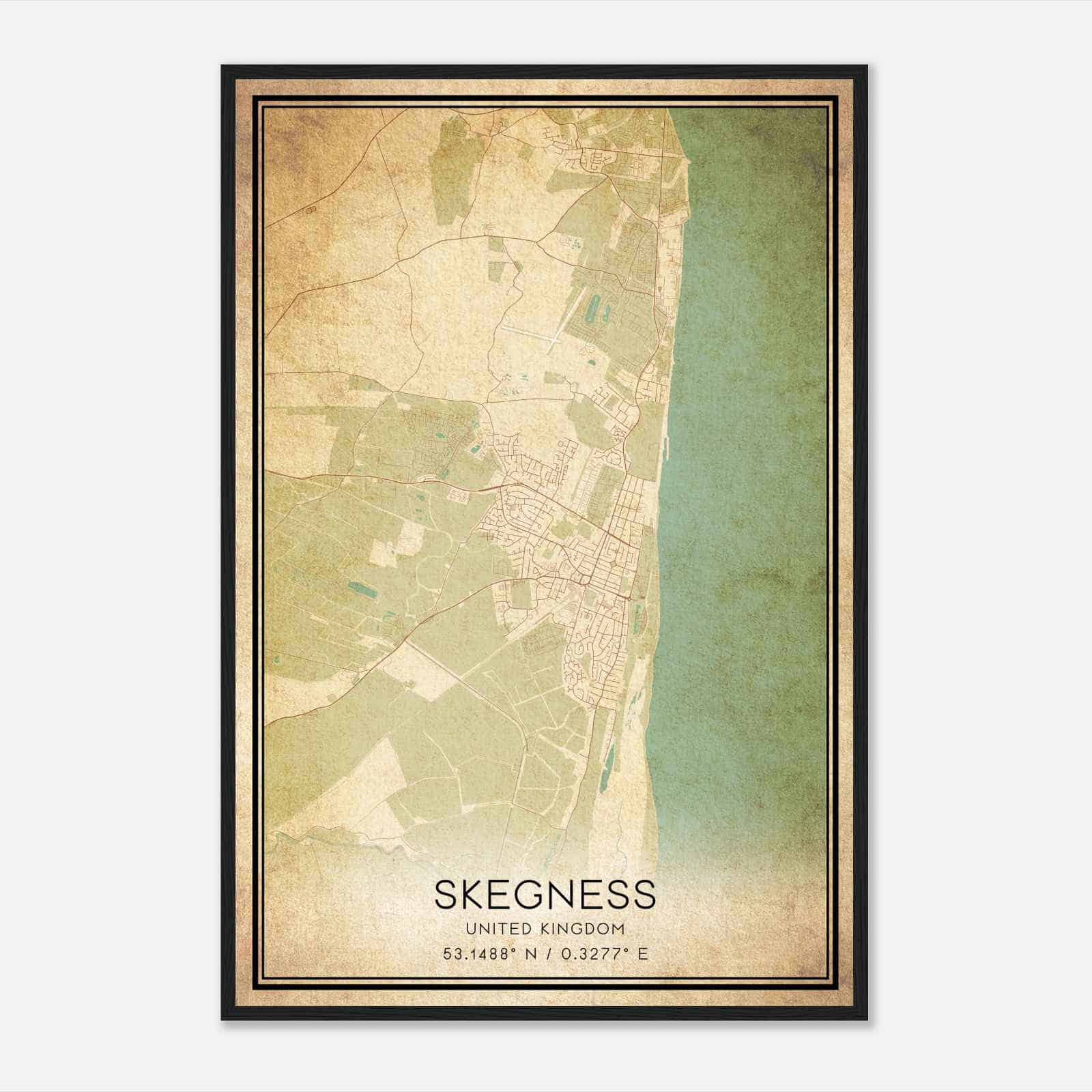 Vintage Skegness United Kingdom Map Poster, Skegness City Road Wall Art Print