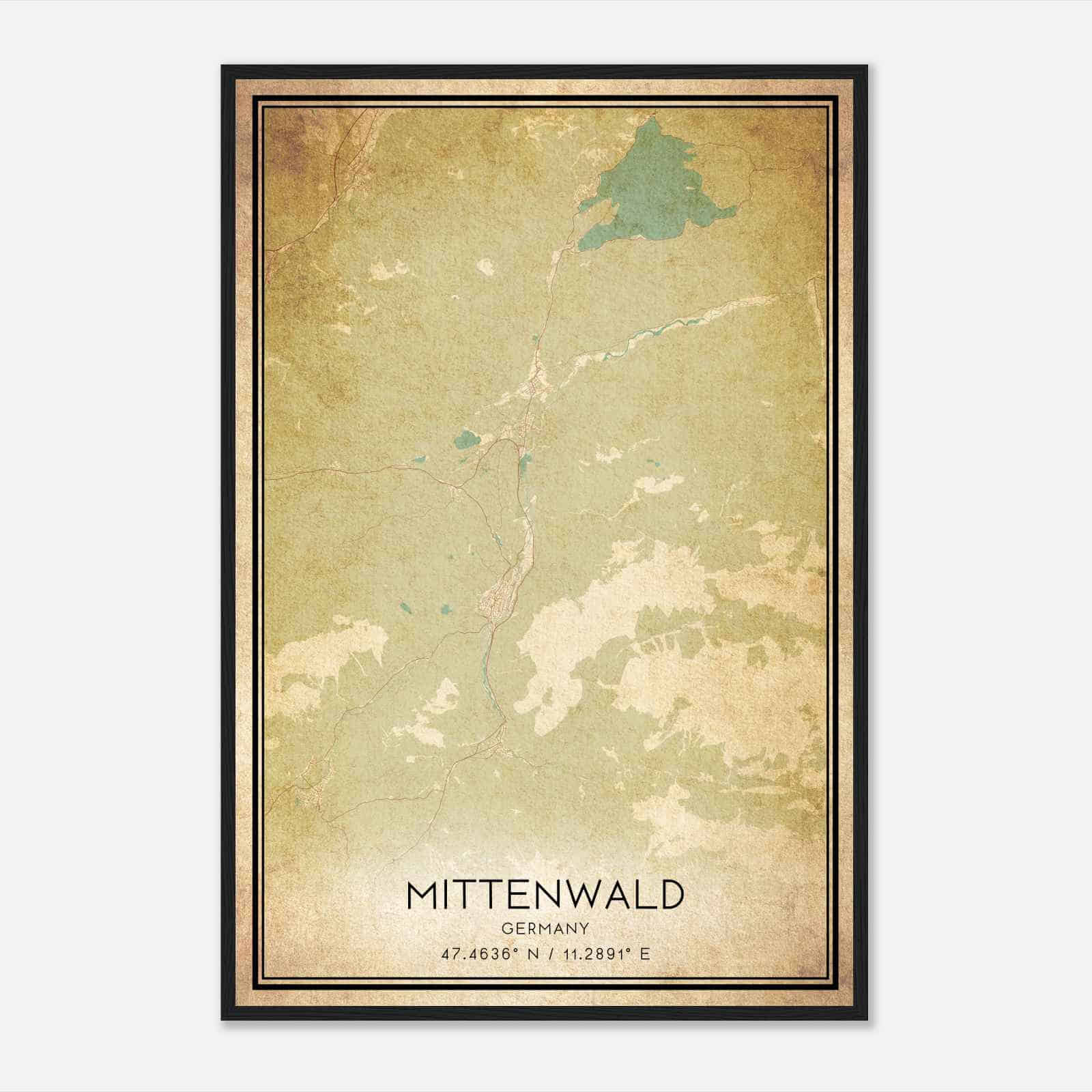 Vintage Mittenwald Germany Map Poster, Mittenwald City Road Wall Art Print