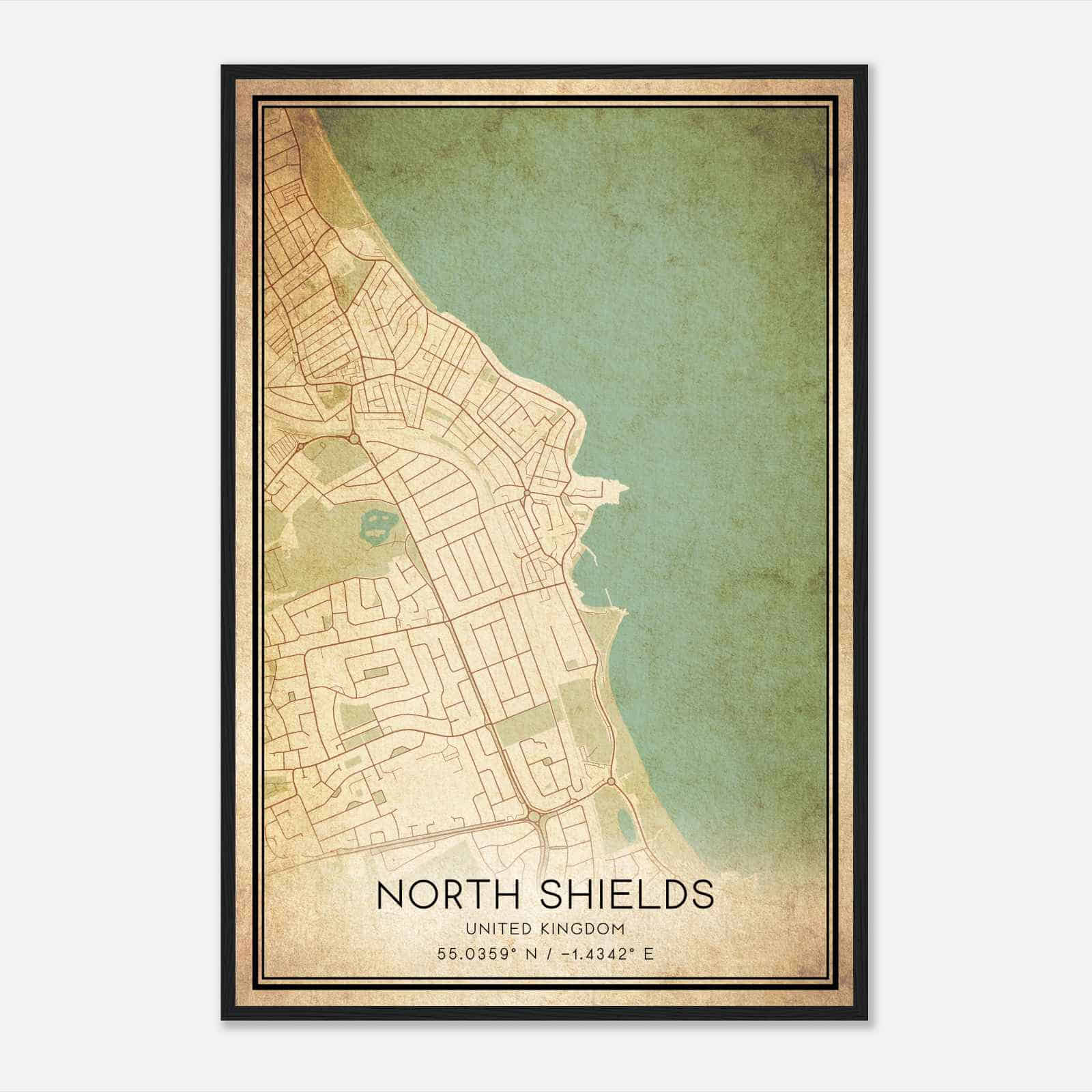 Vintage Cullercoats United Kingdom Map Poster, Cullercoats City Road Wall Art Print