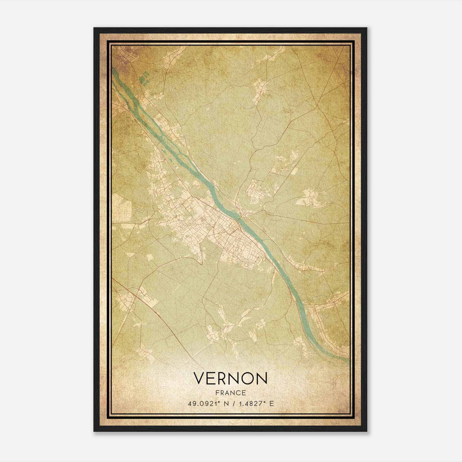 Vintage Vernon France Map Poster, Vernon City Road Wall Art Print