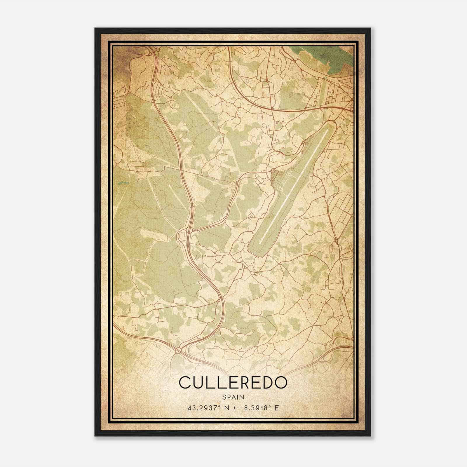 Vintage Culleredo Spain Map Poster, Culleredo City Road Wall Art Print